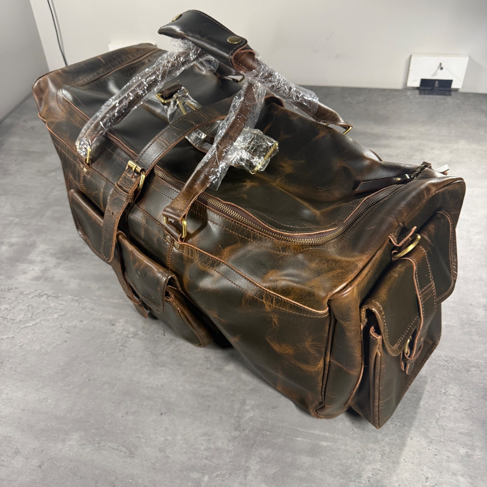 The Leather Farm Duffel Bag Mens Large Brown Leather Weekender Travel Luggage