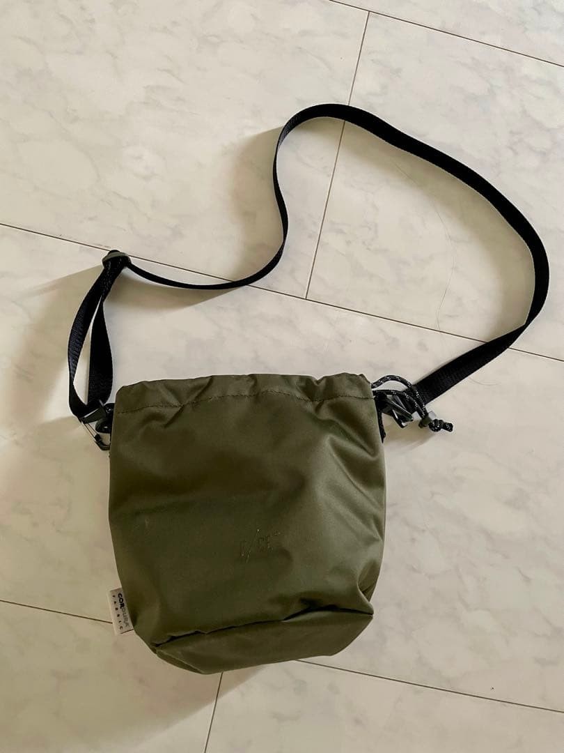 F/CE. Satin Drawstring Mini Bag Olive Nylon Shoulder Bag Japan
