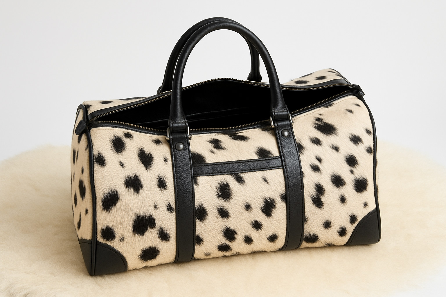 Cowhide Black & Brown Leather Duffle Bag – Handmade Travel Bag for Men & Women