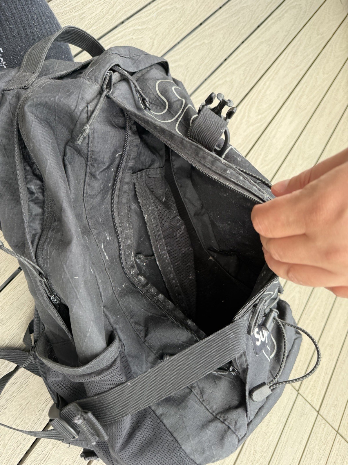 Supreme SS18 Reflective Backpack Black Spellout Beat See Pics