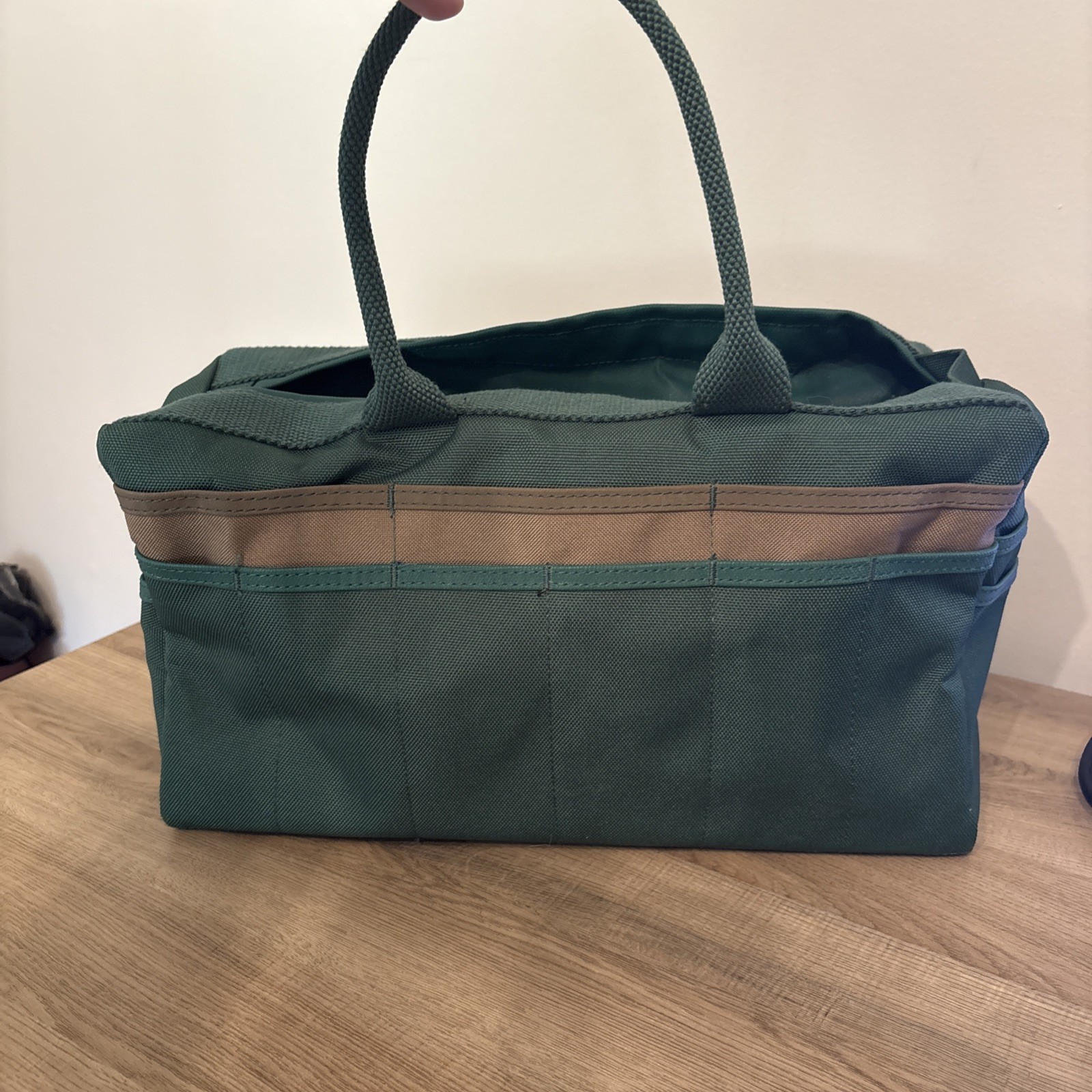 Duluth Trading Co Green Tool Tote Bag Double Handles Multi-Pocket Open Top
