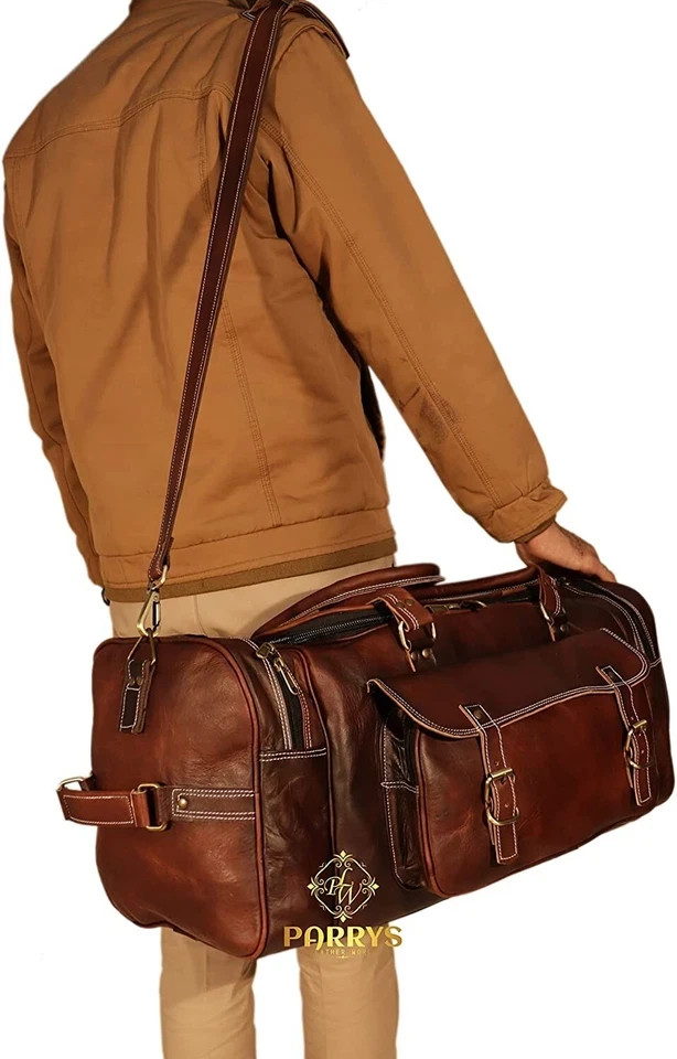 Bag Leather Duffle Travel Men Luggage Gym Vintage Genuine Weekend Overnight New
