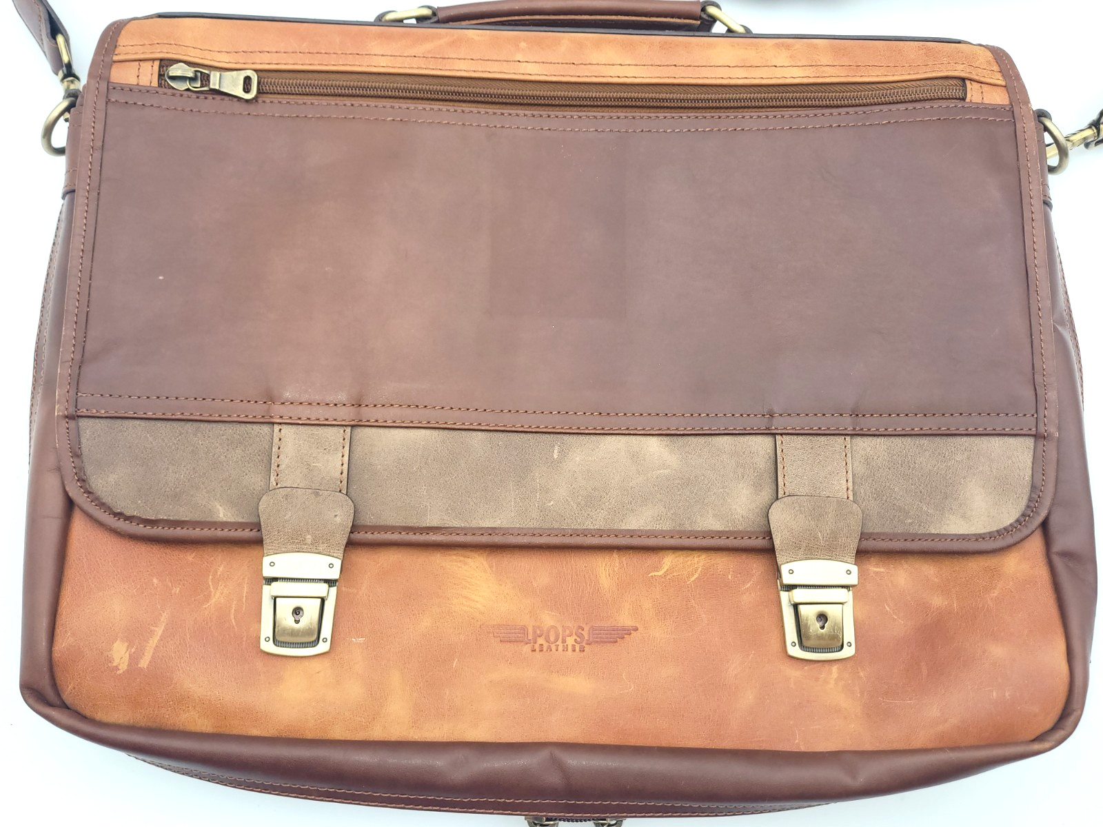 POP’S Custom Made Genuine Leather Briefcase Messenger Laptop Carry Bag Brown