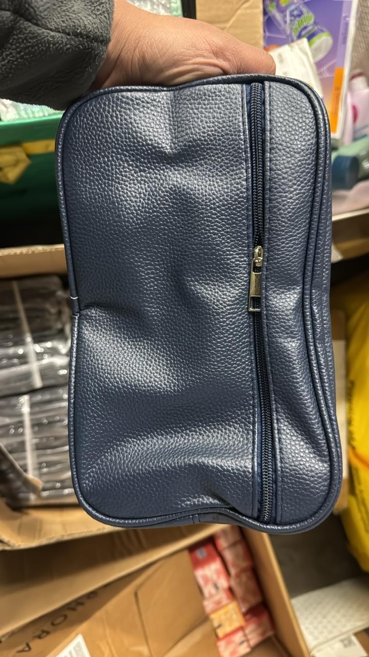Mens Toiletry Bag with Zipper PU Leather Case Organizer Portable Travel Dopp Kit