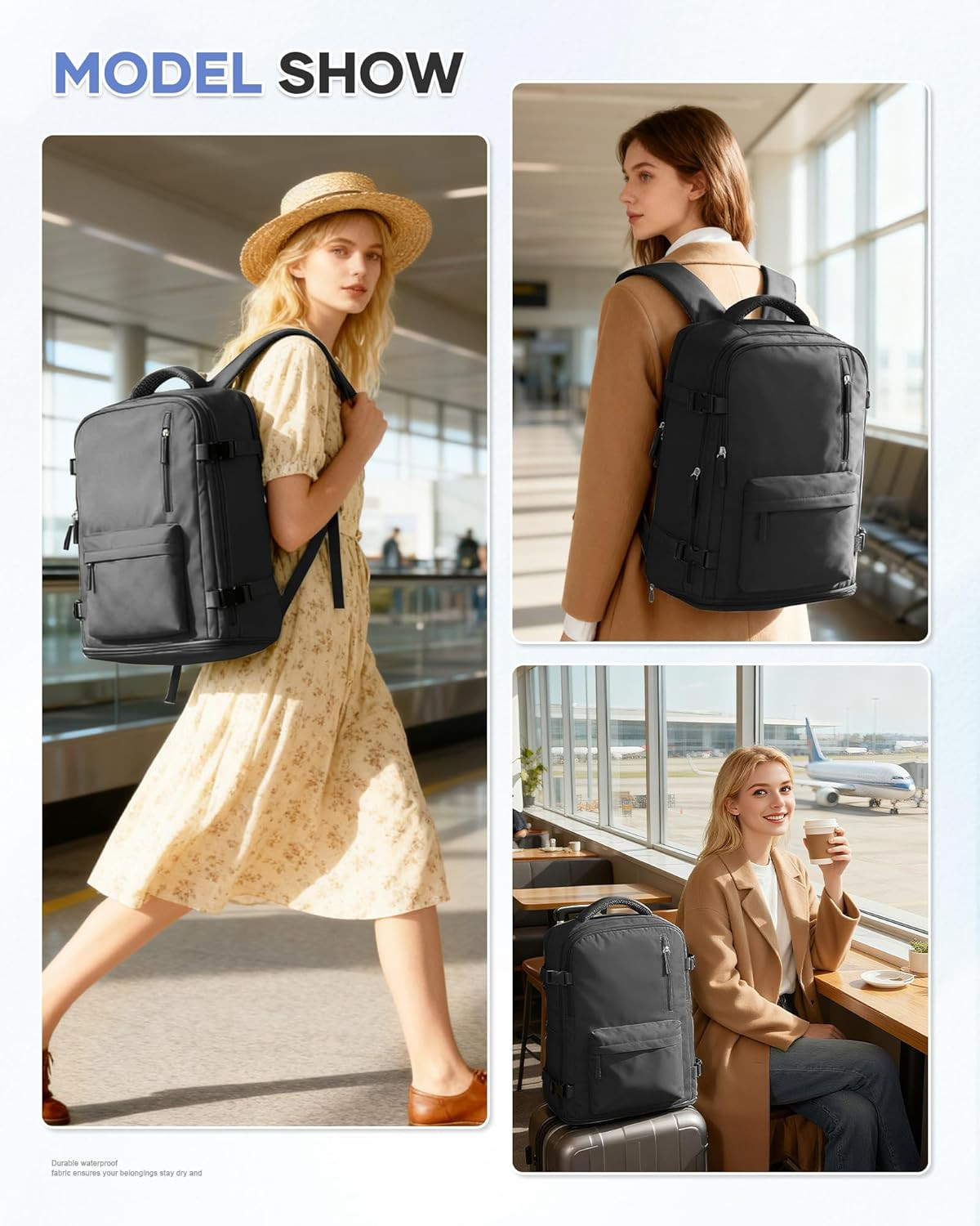 Large Carry on Travel Backpack Women Men,Hiking Gym Waterproof Outdoor Sports Ru