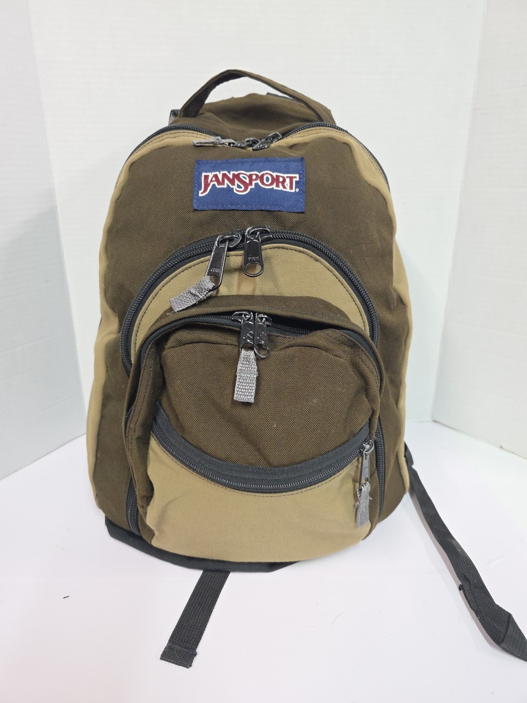Vintage Jansport Backpack Brown And Tan Four Pocket 2 Strap Waist Belt Large