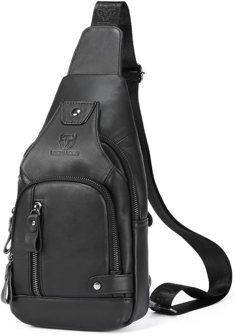 Sling Bag for Men Genuine Leather Chest Bag Crossbody Backpack Travel Hiking Out