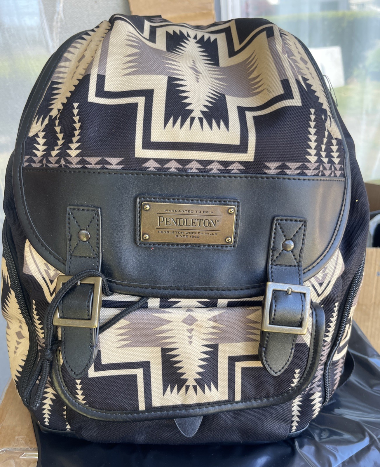Pendleton Harding Black Canvas Leather Backpack Western Design