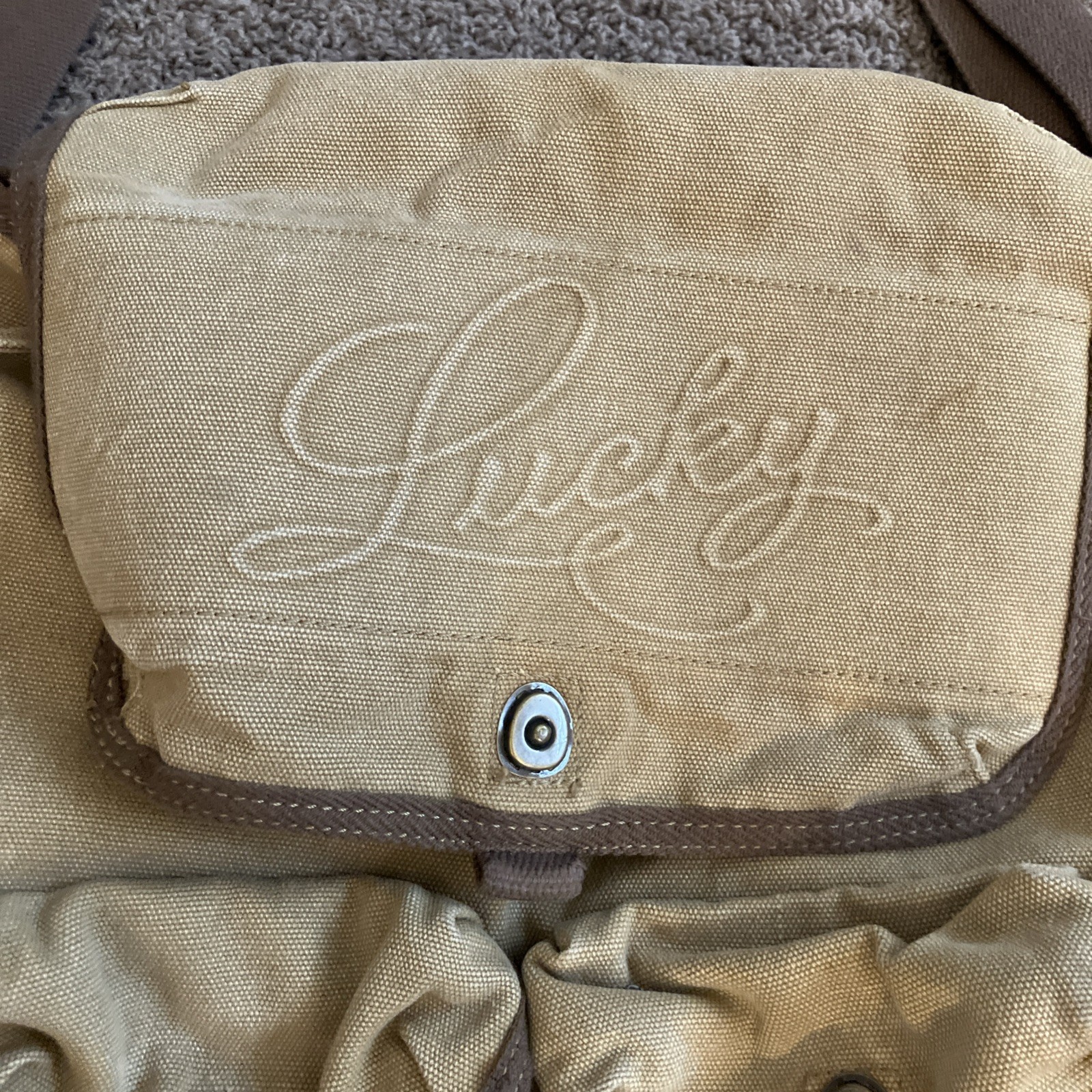 Rare Lucky Brand Beige Canvas Drawstring Backpack Messenger Bag Y2K 15”x15”x5”