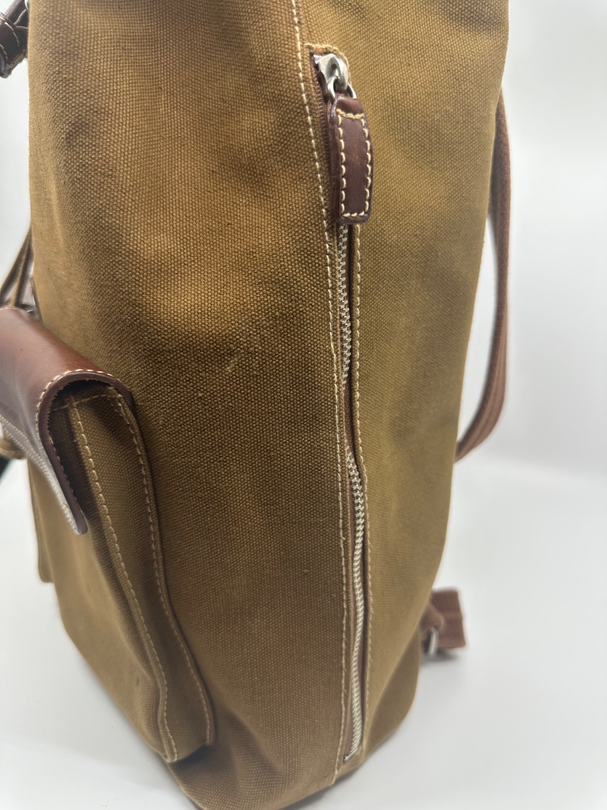 Fossil Expedition No 11552 Brown Canvas Backpack Leather Trim Rugged Goods