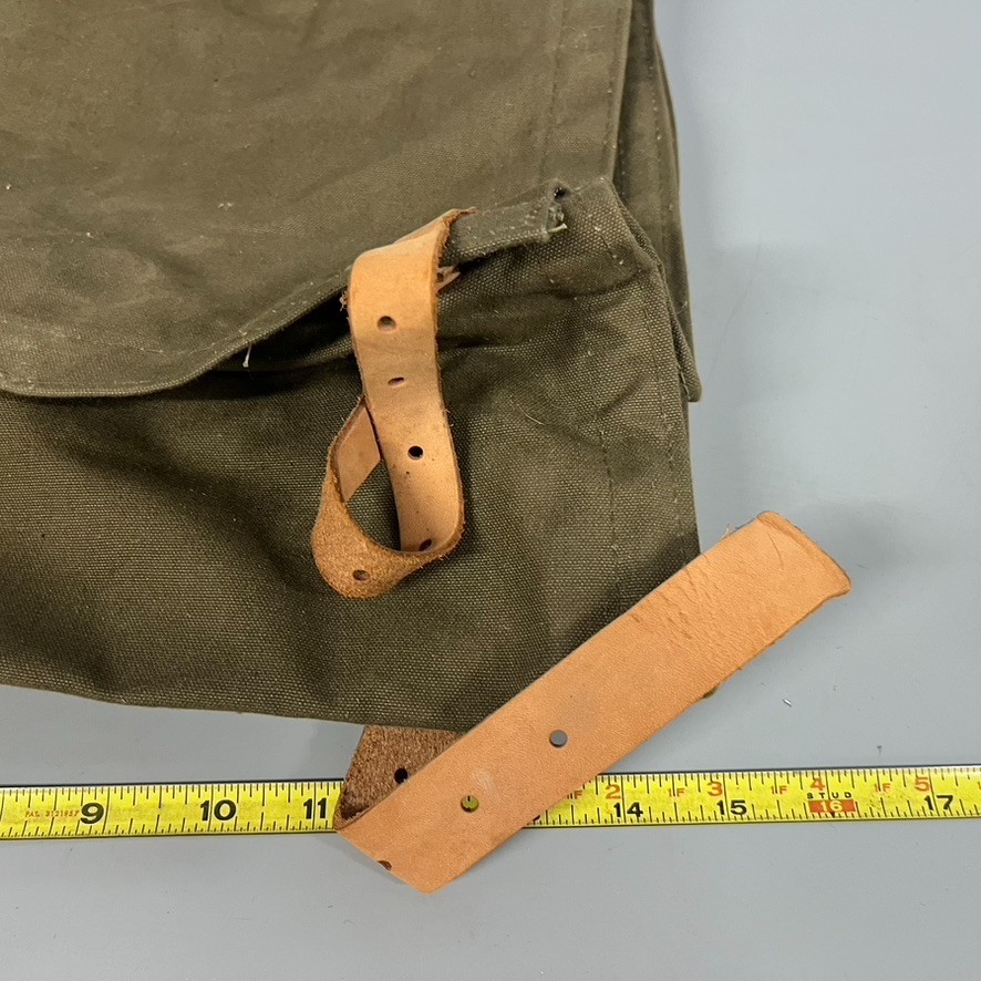 VTG Canvas Leather Rucksack Backpack Army Green Olive Drab Outdoor Travel