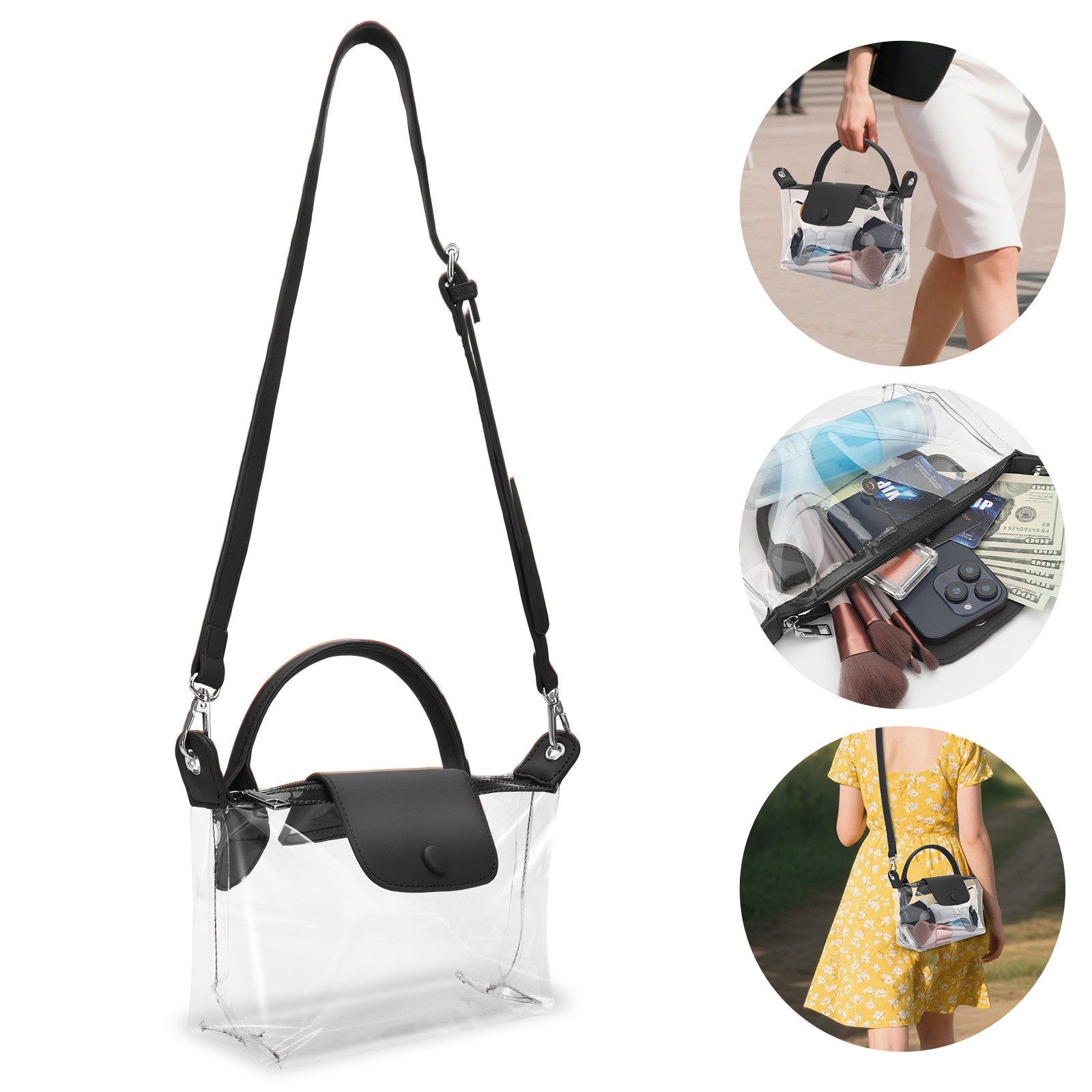 Clear PVC Transparent Crossbody Handbag Stadium Approved Bag for Concerts Travel