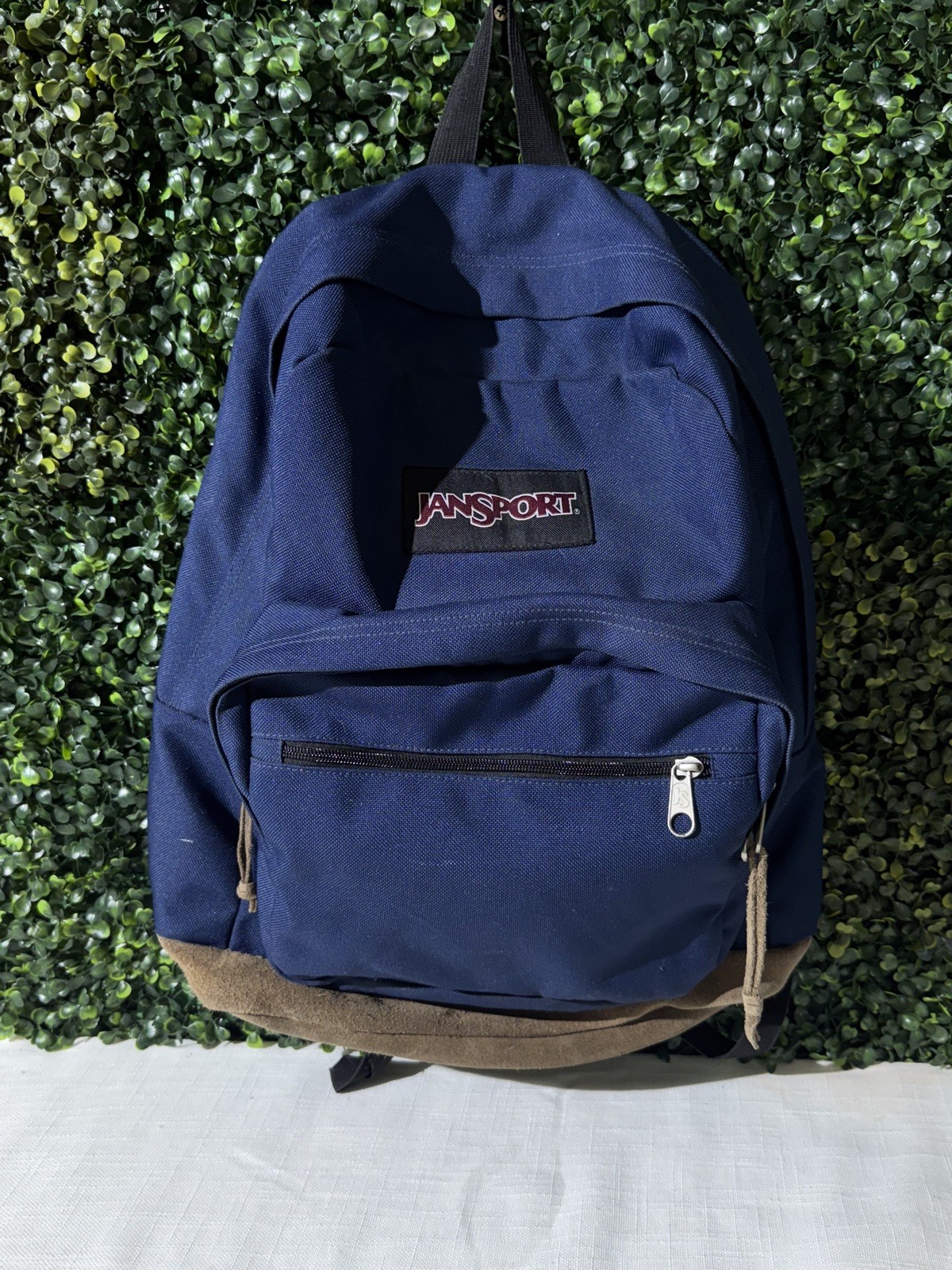 Jansport Originals Dusty Blue Backpack Book Bag Leather Suede Bottom JS00TYP7