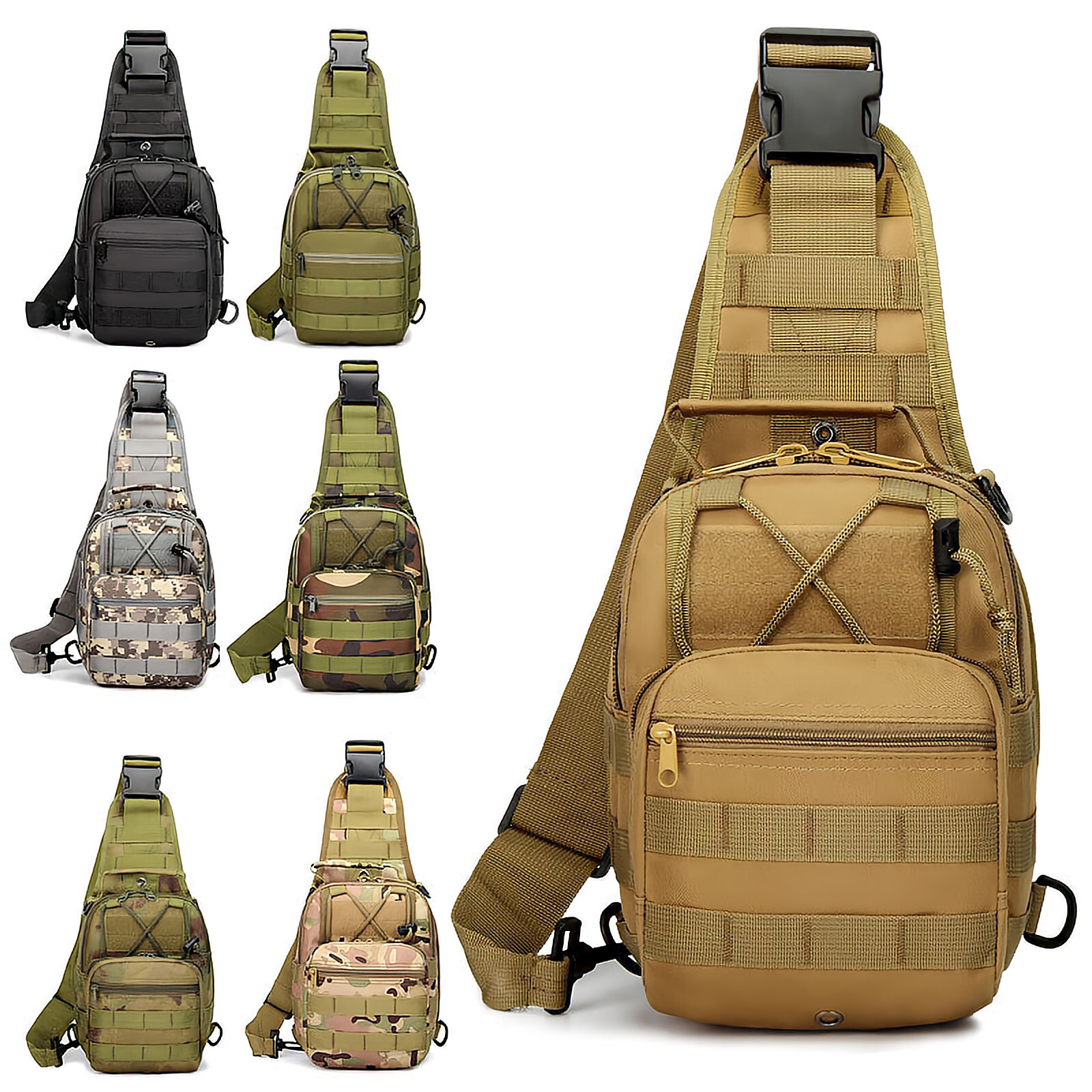 Men Backpack Molle Tactical Sling Chest Pack Shoulder Bag Outdoor Hiking Travel