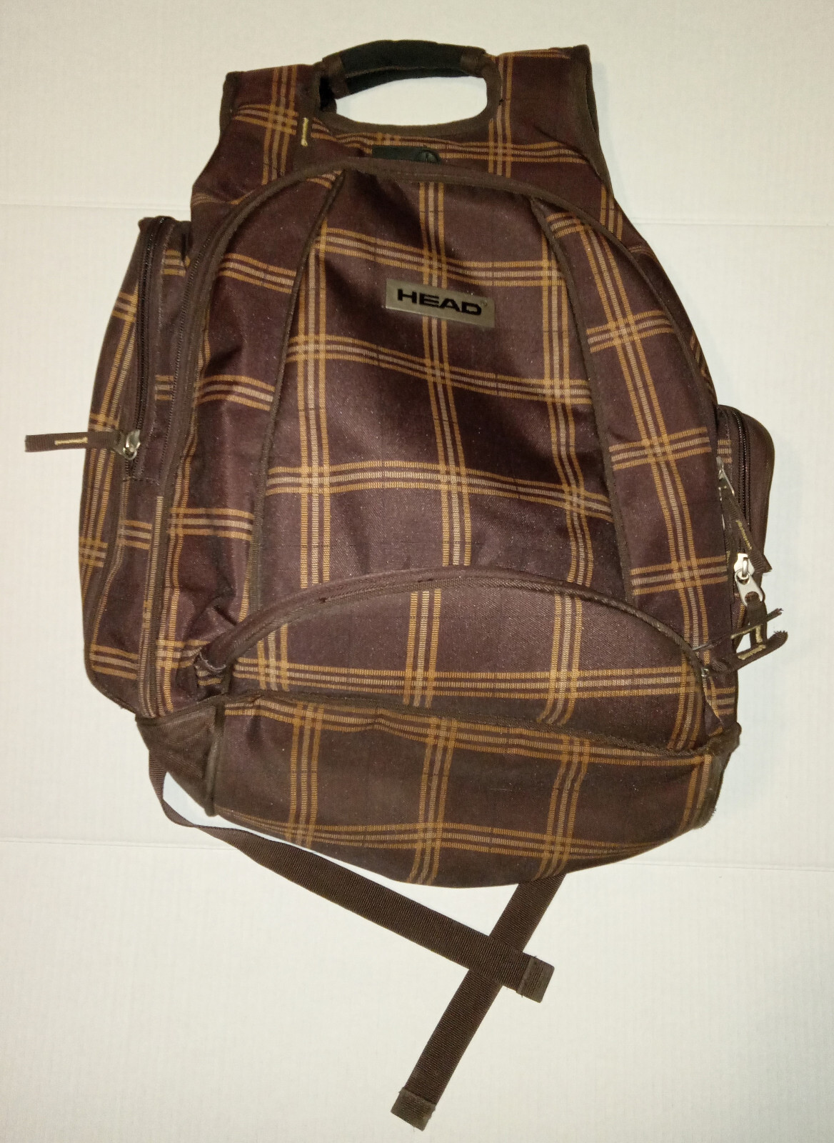 HEAD Tennis Travel Backpack BROWN PLAID adjustable straps READ