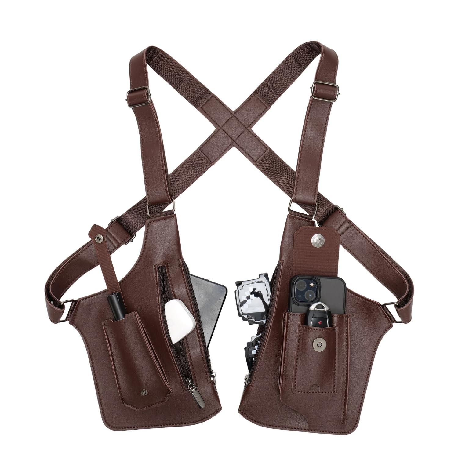 Premium Leather Shoulder Bag for Men, Double Armpit 8 inches, Brown