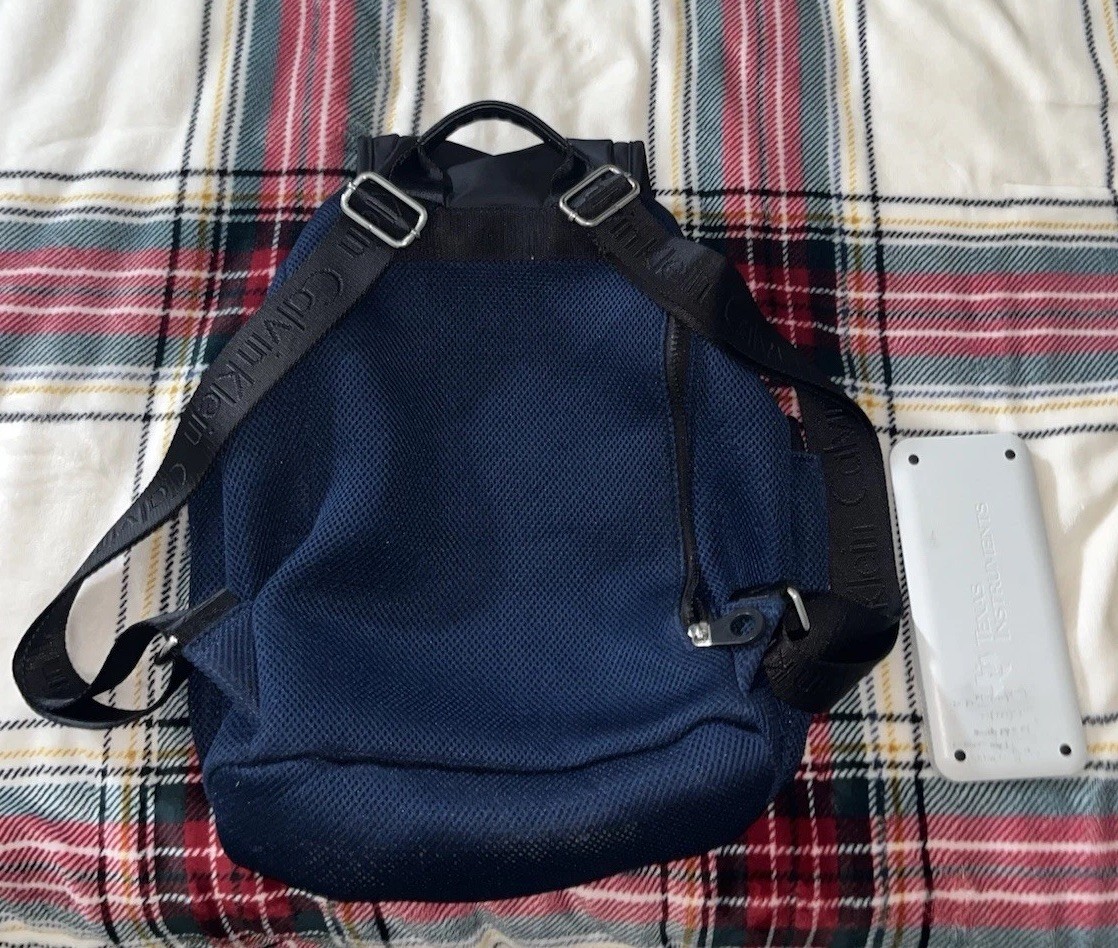 Calvin Klein Blue/Black Small Backpack Drawstring Buckle, Pockets, Lined