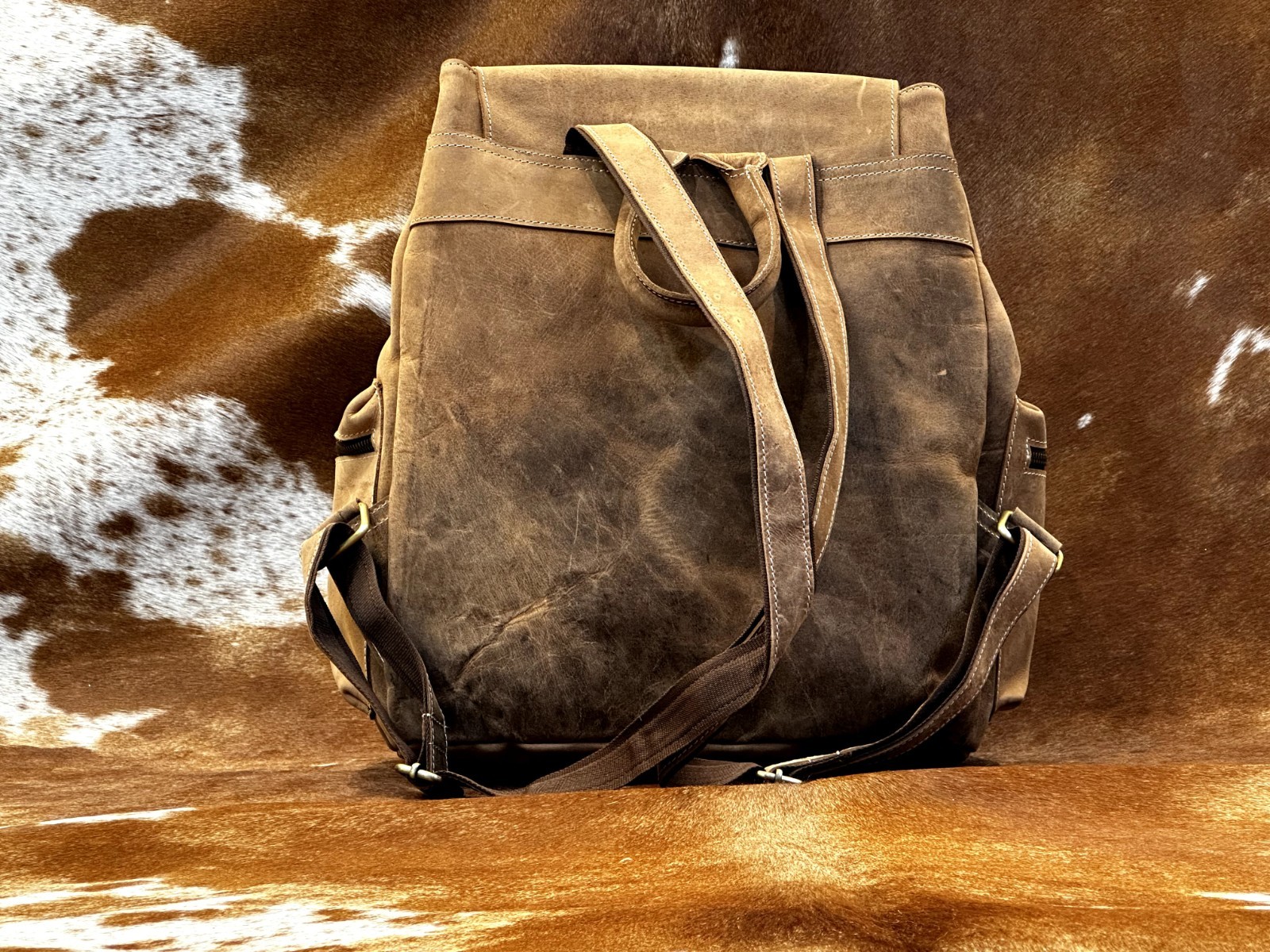 Vintage Brown Leather Backpack – Handmade Travel Bag with Buckle & YKK zipper