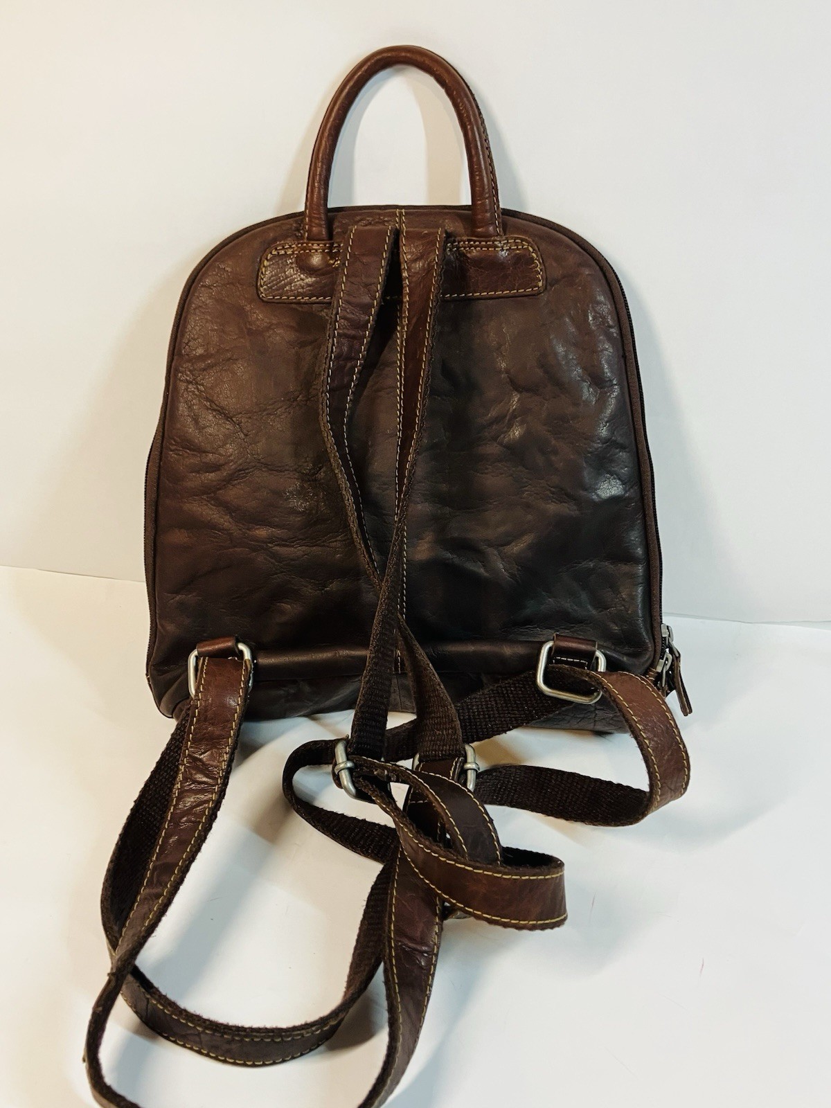 Jack Georges Voyager Backpack Hand Stained Buffalo Leather Brown Adjustable Stra