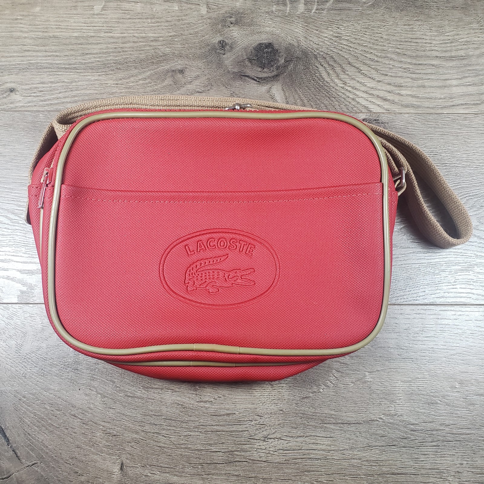 Lacoste Red Brown Unisex Flat Rectangle Box Crossover Bag Cross Body Pouch