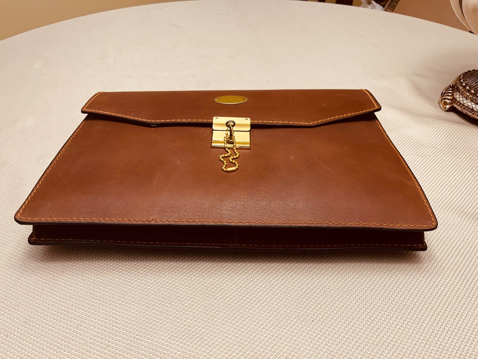 SCHLESINGER BROS. Thick Rustic Belting Leather Briefcase / Attaché / Portfolio