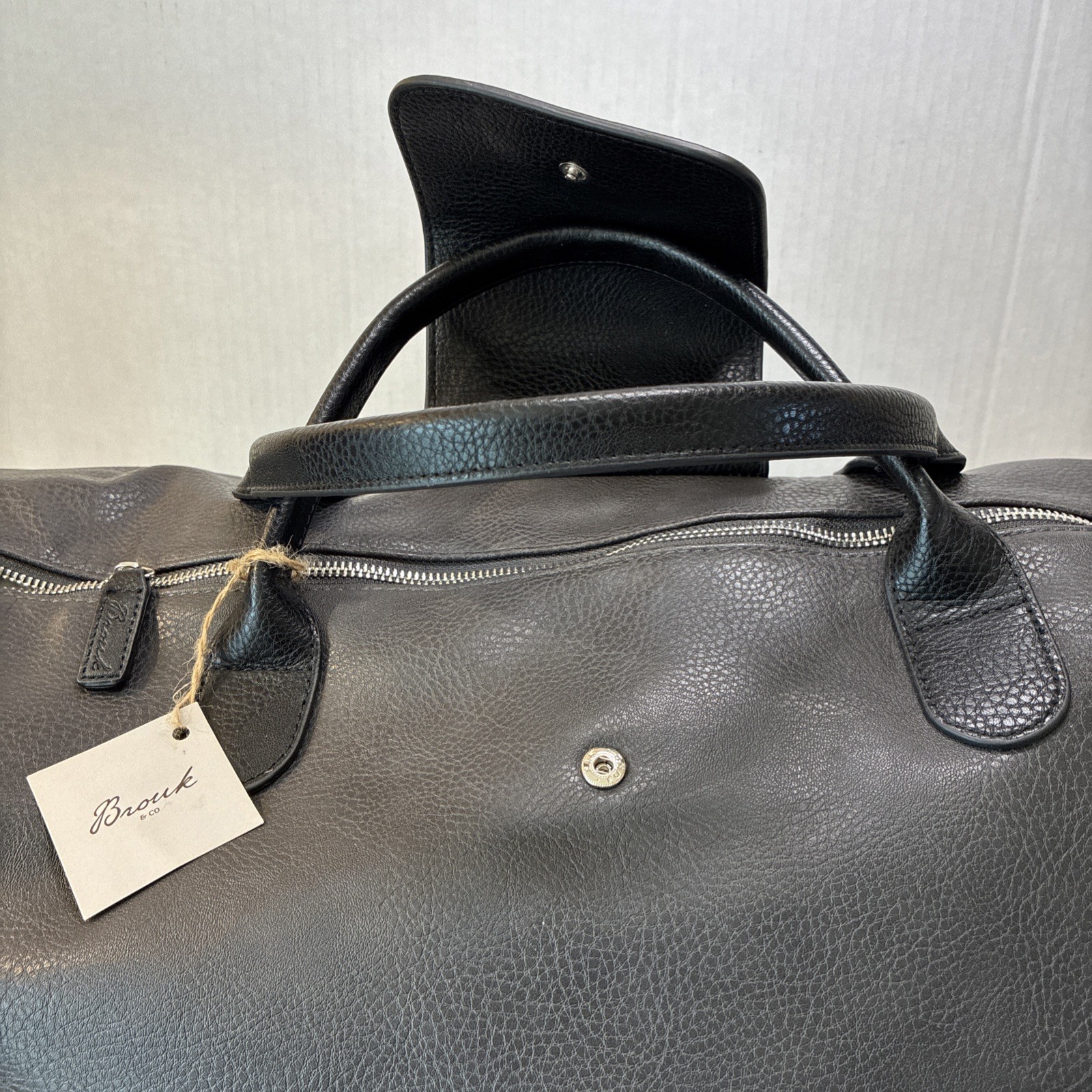 Brouk and Co Alpha Duffel Bag Luxurious Vegan Leather Black/Grey MSRP $156