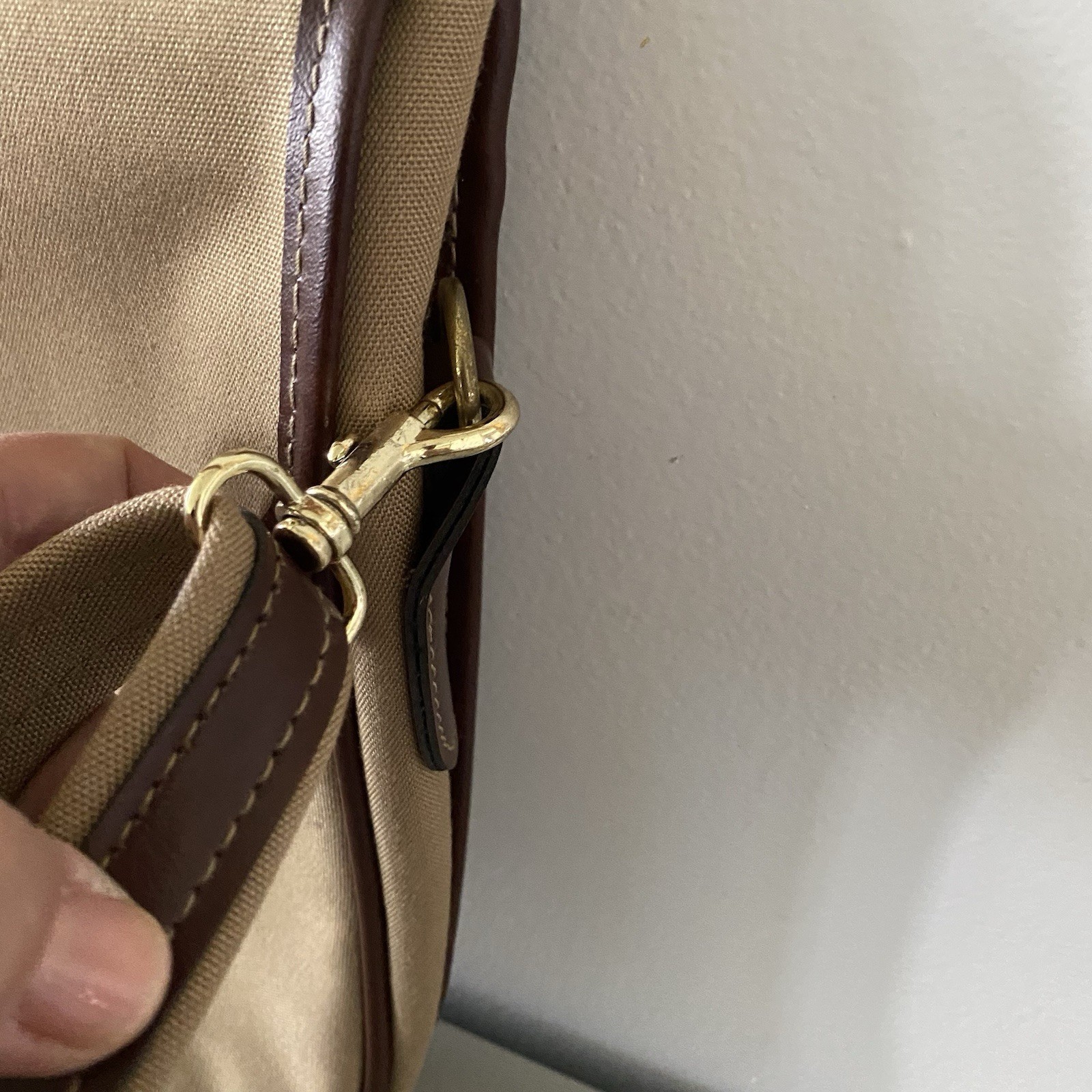 Vintage John Weitz Tan Canvas Messenger Bag Satchel Work Office Academia Preppy