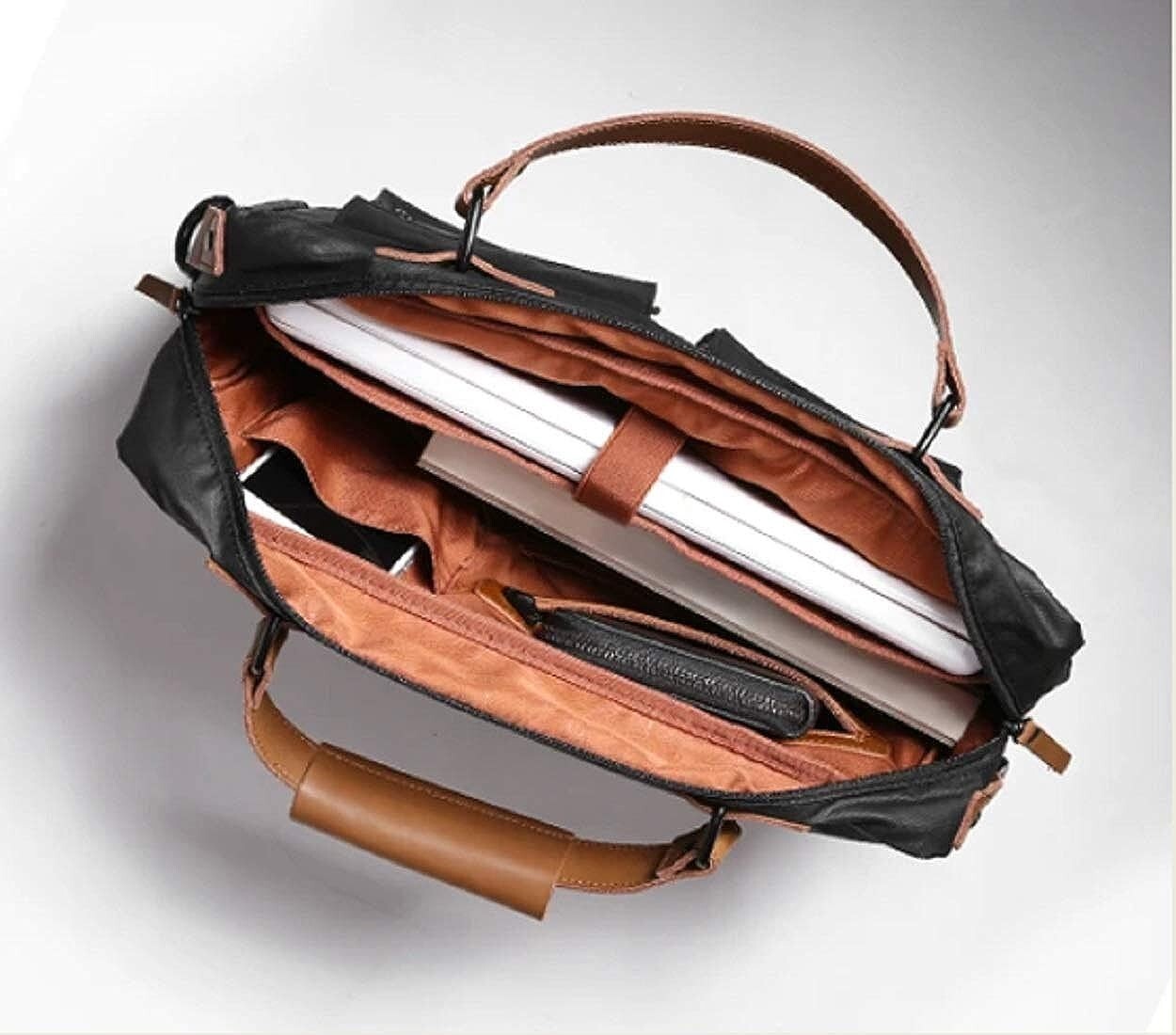 15.6-inch Leather & Canvas Splash-Proof Laptop Messenger Bag Shoulder Bag 1 Pcs.