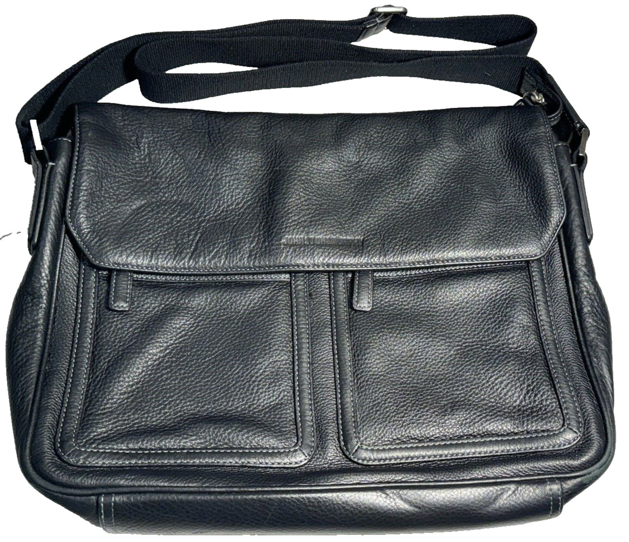 Johnston & Murphy Soft Black Leather Zip Top Briefcase Laptop Messenger Bag