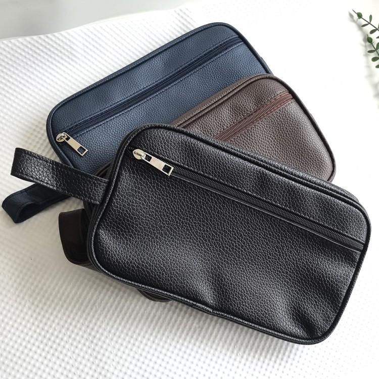 Mens Toiletry Bag with Zipper PU Leather Case Organizer Portable Travel Dopp Kit
