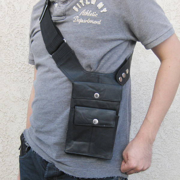 Black Leather Anti-Theft Hidden Underarm Shoulder Bag Phone Pouch Wallet Holster