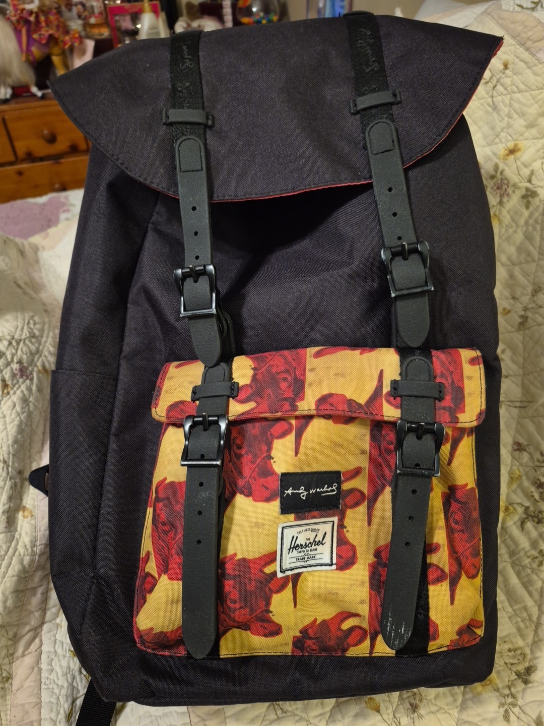 Herschel Little America Andy Warhol Black, Pink, & Beige Backpack
