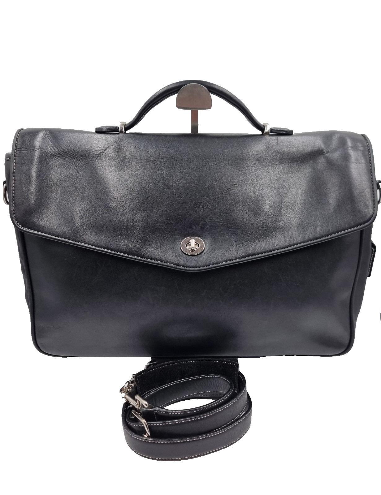 Vintage Coach Lexington Black Leather Messenger Briefcase Turn Lock Bag 6457