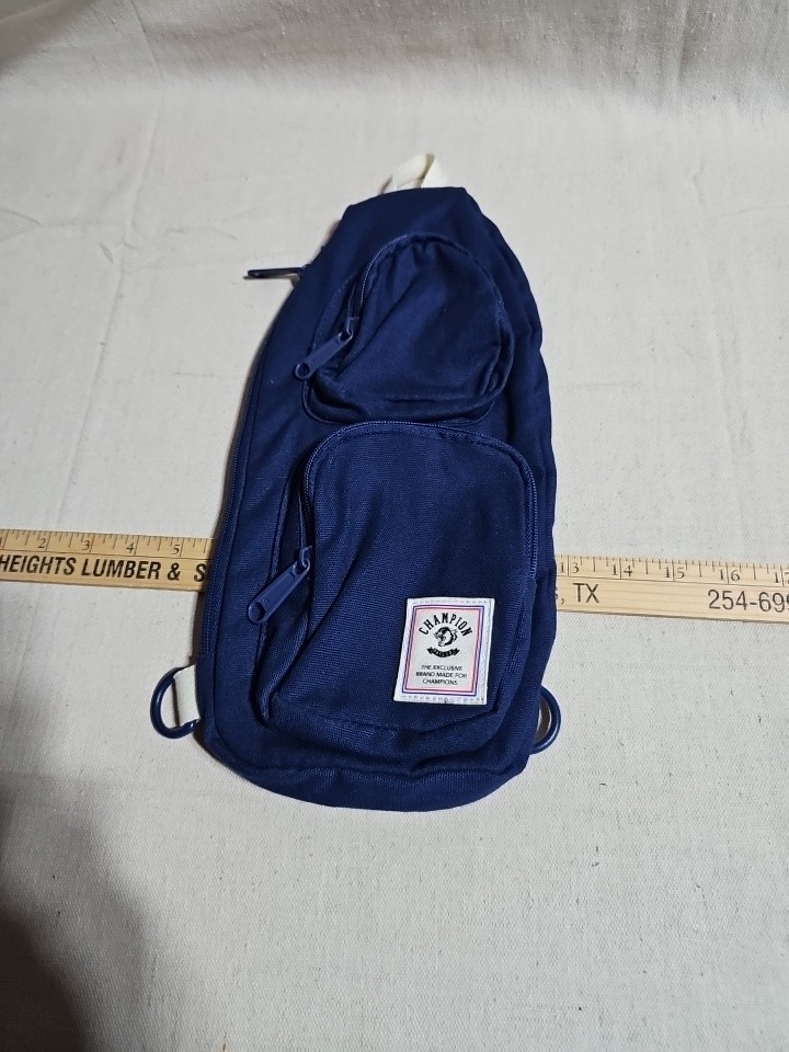 Champion Canvas Sling Bag Navy Exterior Zip Pocket,Reversible Adjustable Strap