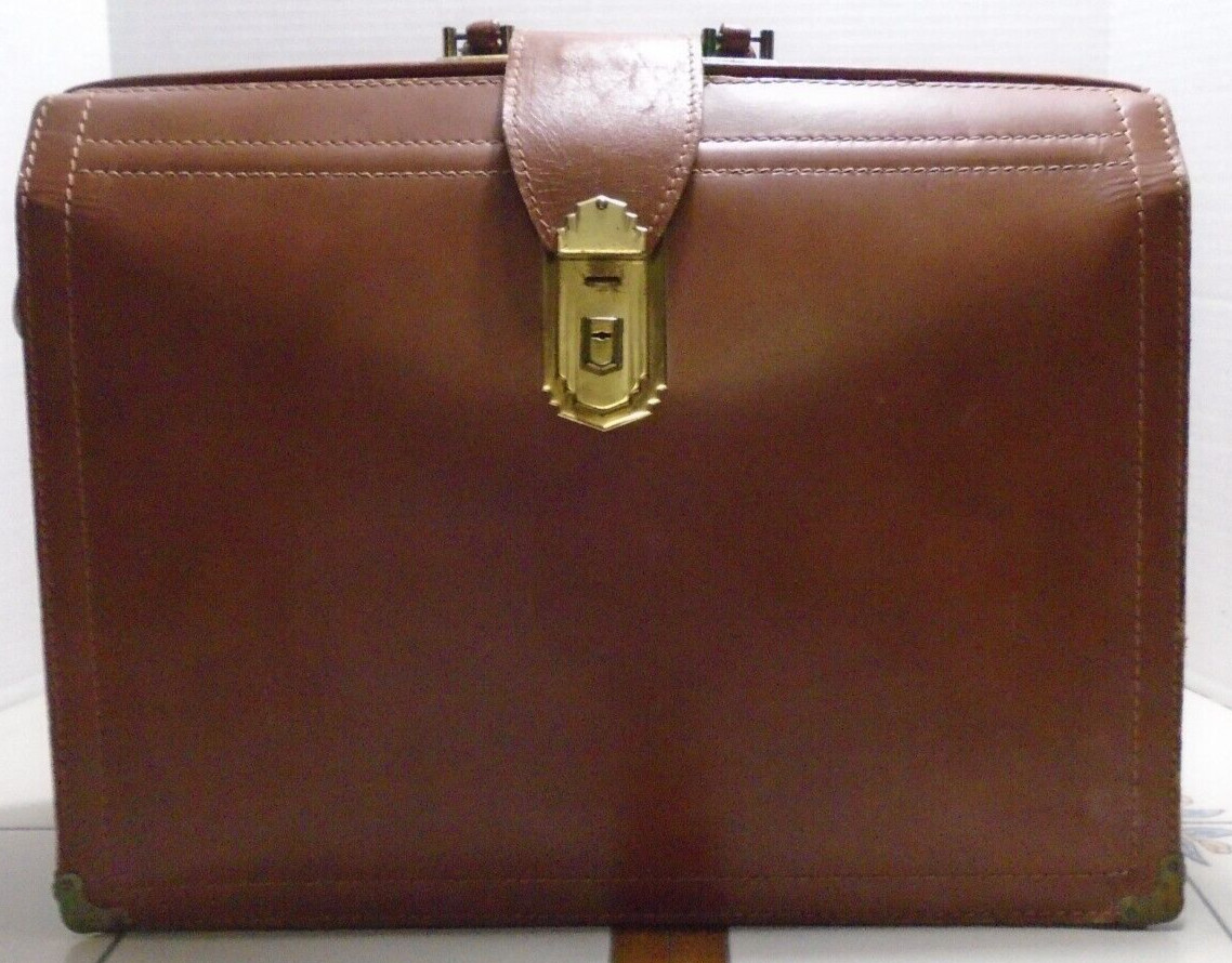 Vintage Brown Cowhide Leather Multi Sectioned Briefcase Made in USA 18″x14″x5″
