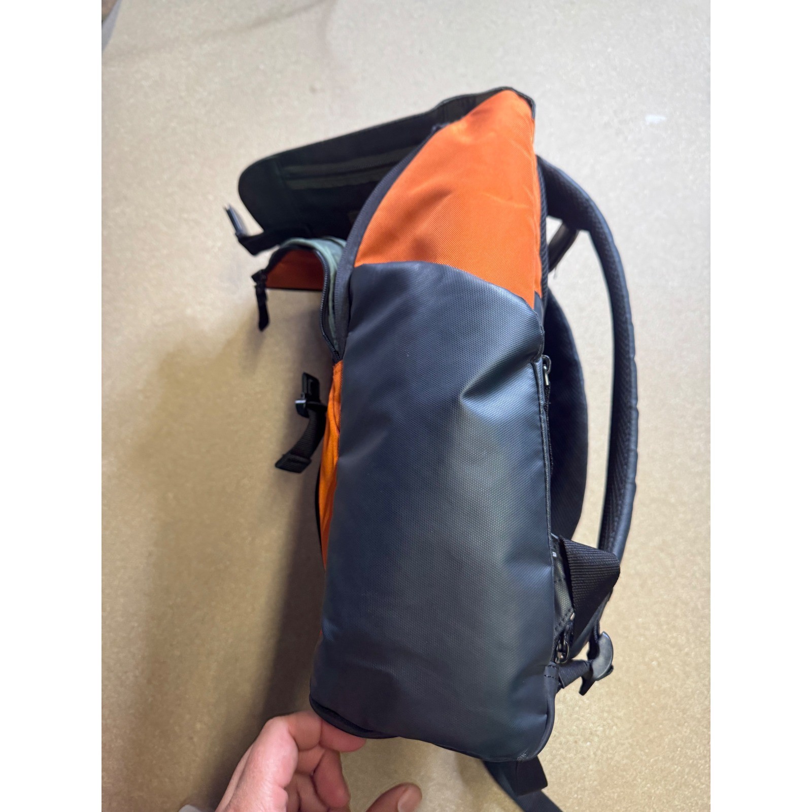 Delsey Orange Gray Tech Backpack Water Resistant Laptop Travel School Bag
