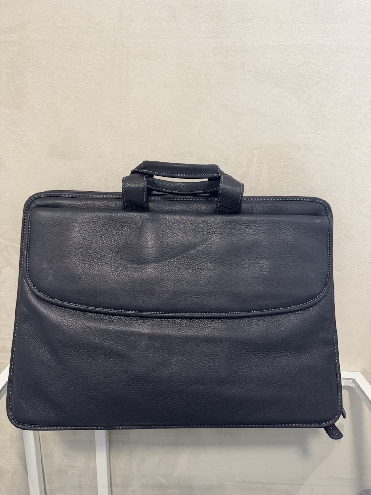 NICE Johnston & Murphy XL black leather Messenger Laptop Carry On Bag Briefcase