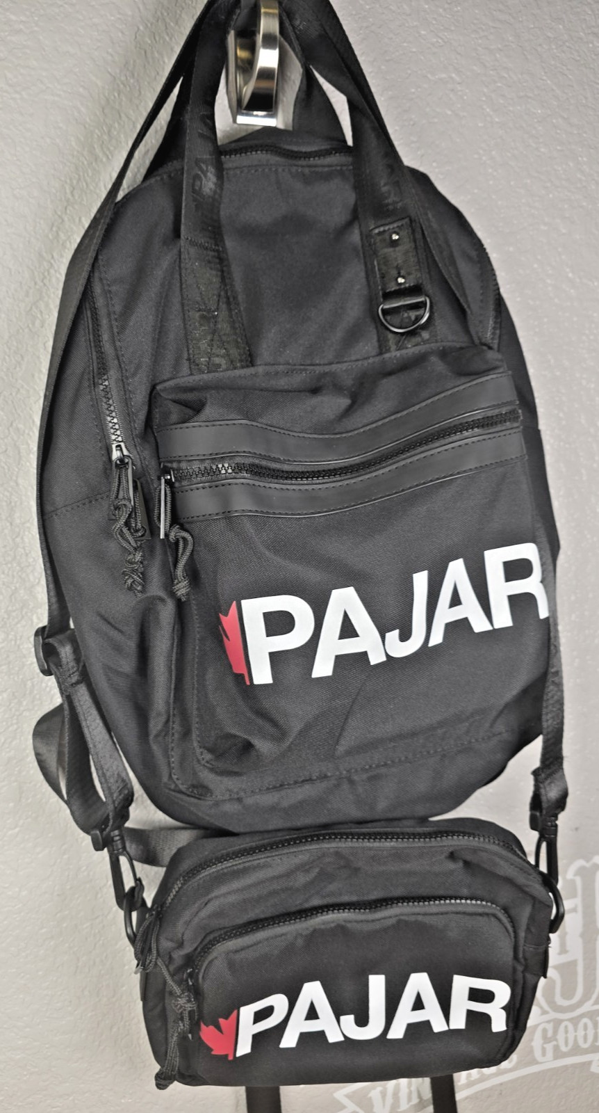 Pajar Canada Black Rucksack Backpack Logo Straps Utility & Crossbody Bag