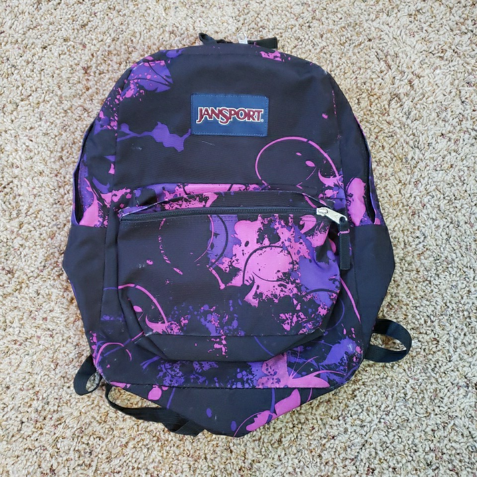 Jansport Violet, Pink, Black Splash Full Size Backpack School Colorful