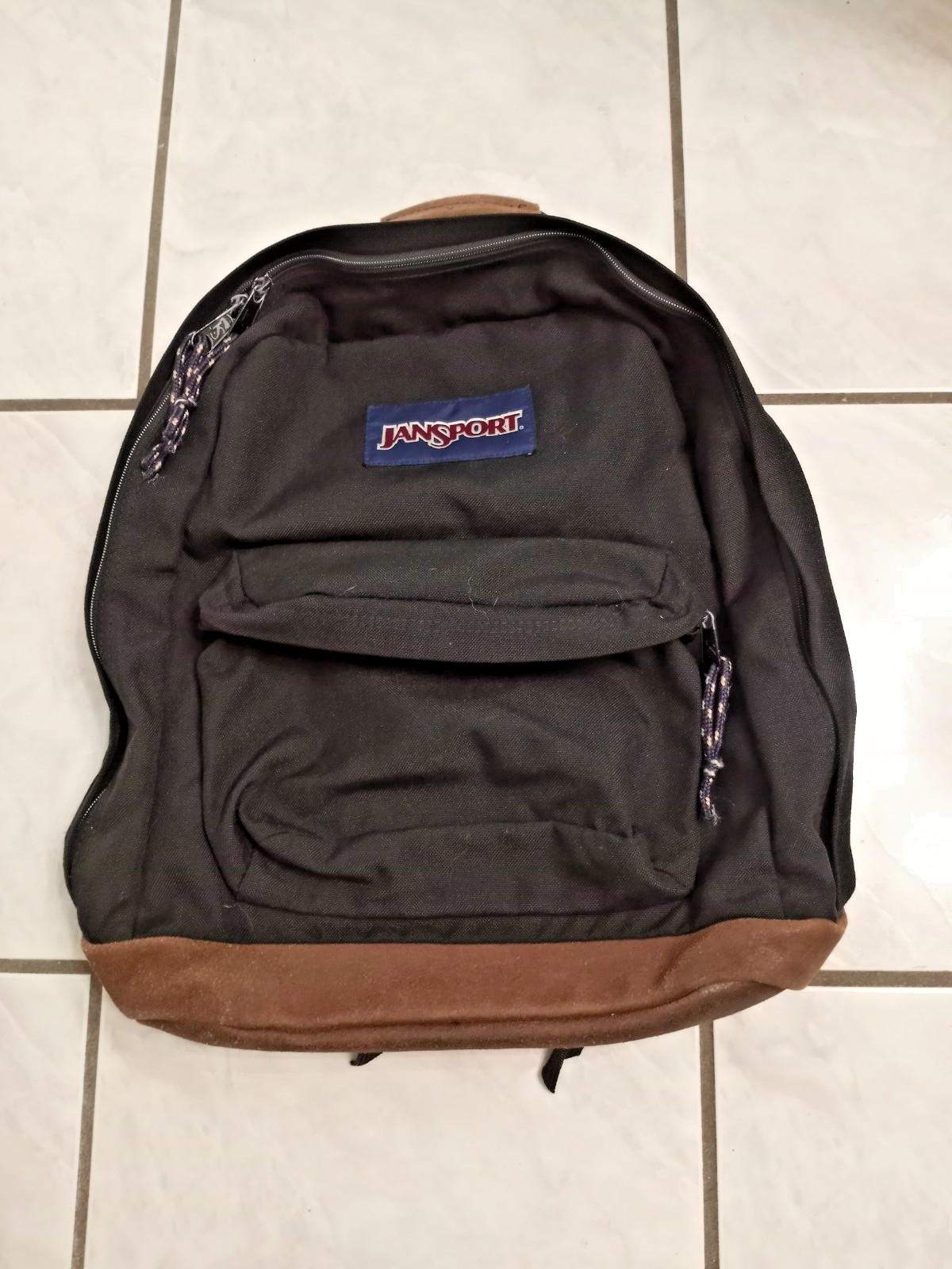 Vintage 1990s Jansport Suede Leather Bottom Backpack Black Classic School