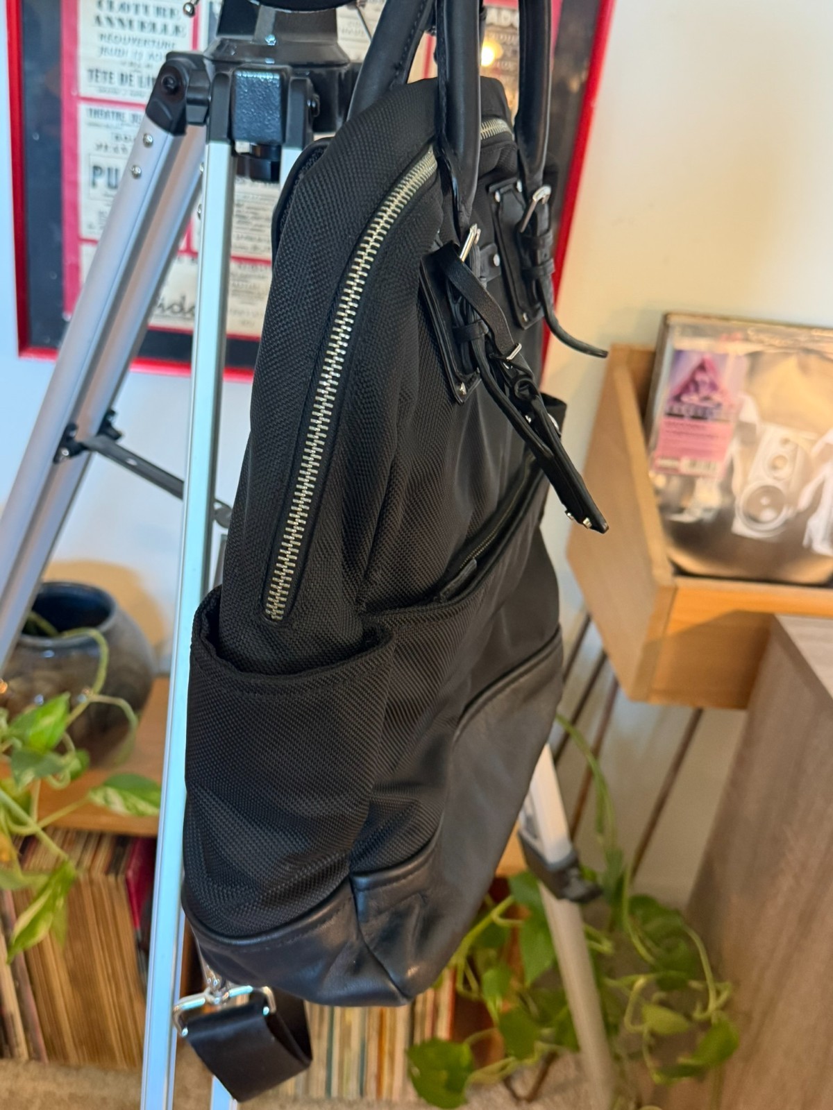 Tumi Backpack Briefcase Ballistic Nylon and Leather Black Used