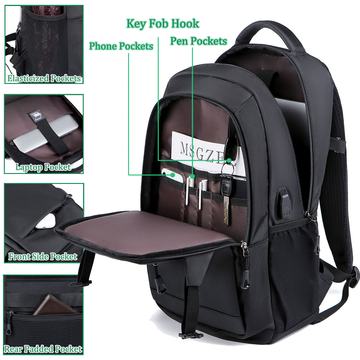Men Laptop Backpack Large Rucksack Business Travel School Bag With USB Port