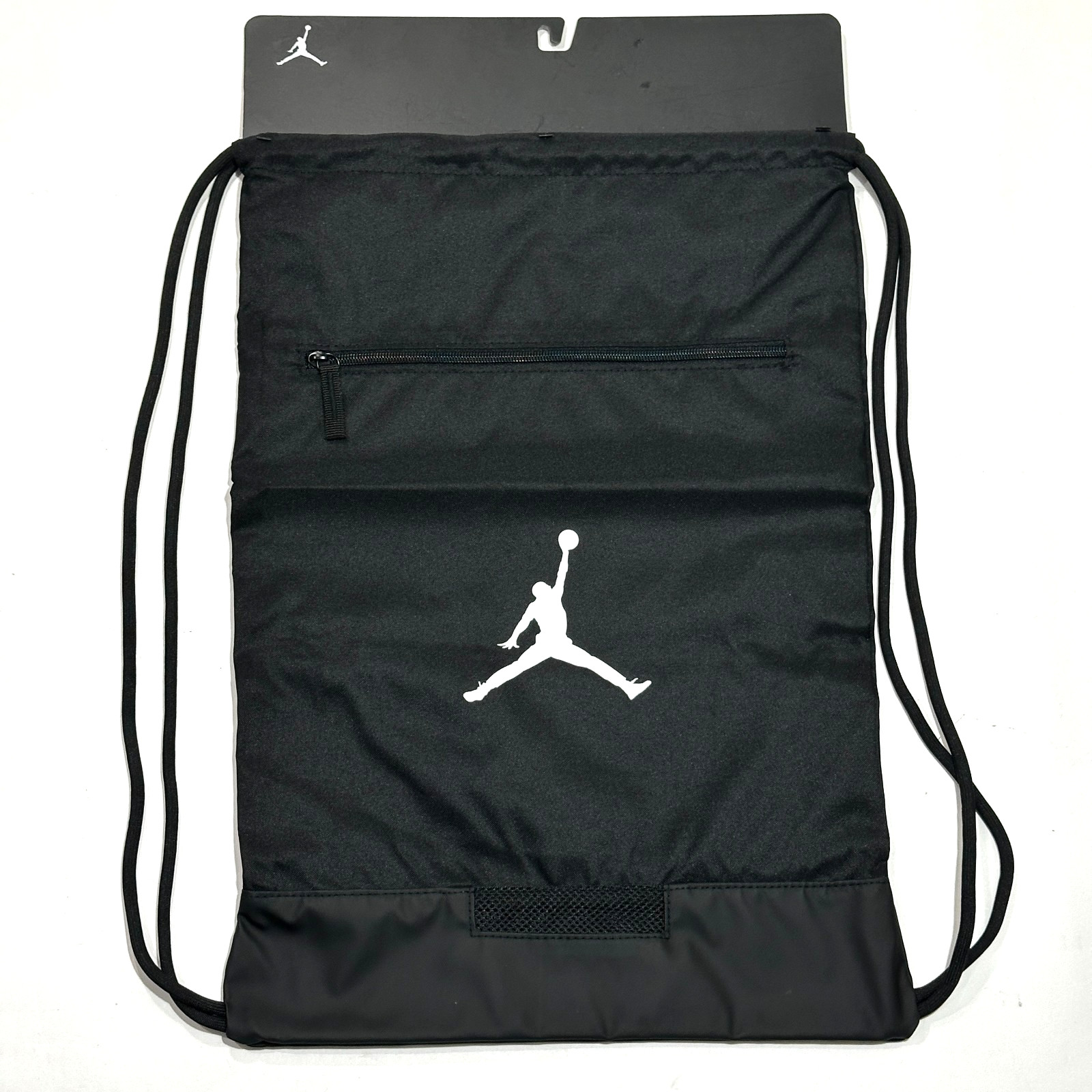 Nike Air Jordan Jumpman Drawstring Gym Sack Backpack Black Zip Pocket Youth OS