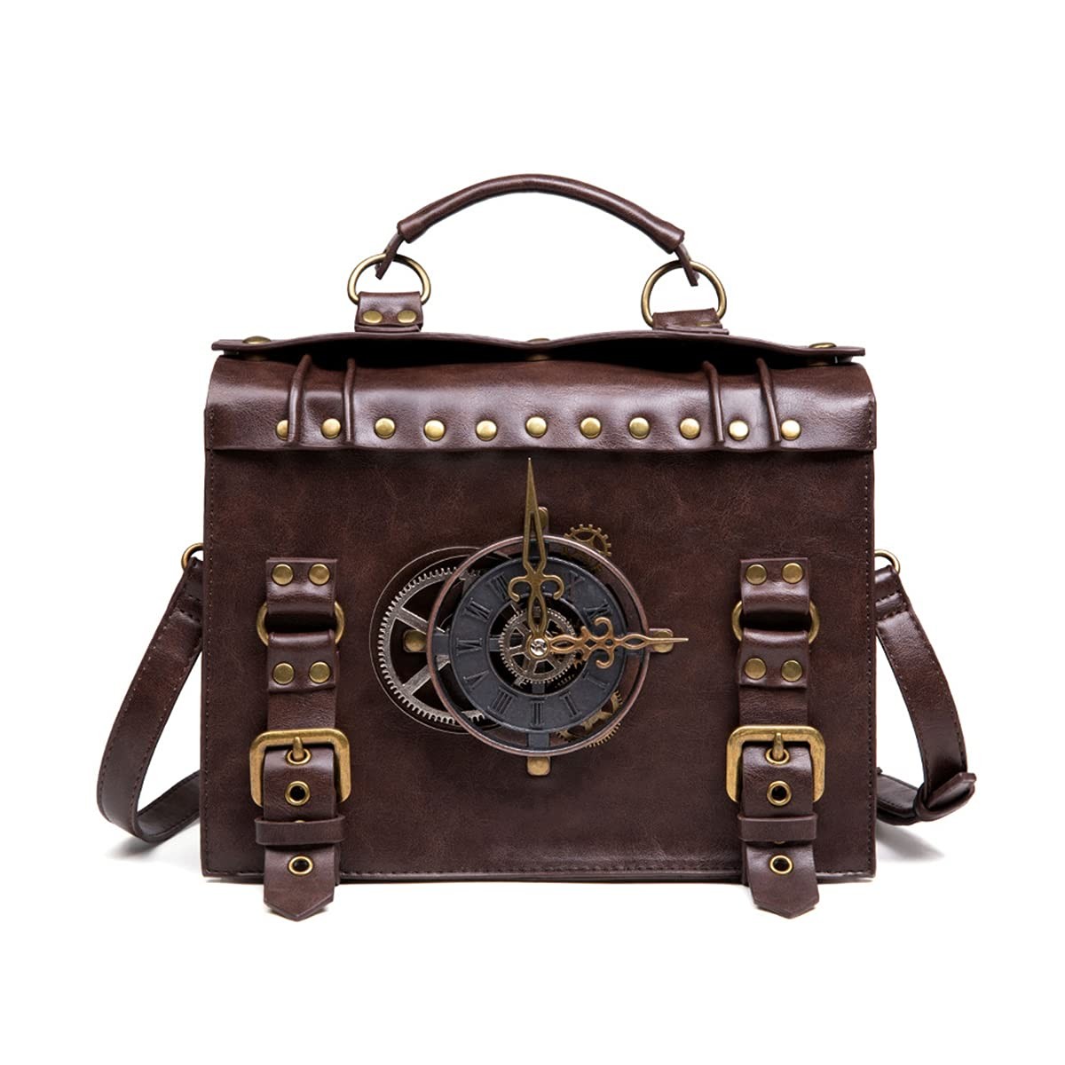 Messenger Bag Leather Briefcase Steampunk Crossbody Shoulder Purse Satchel fo…