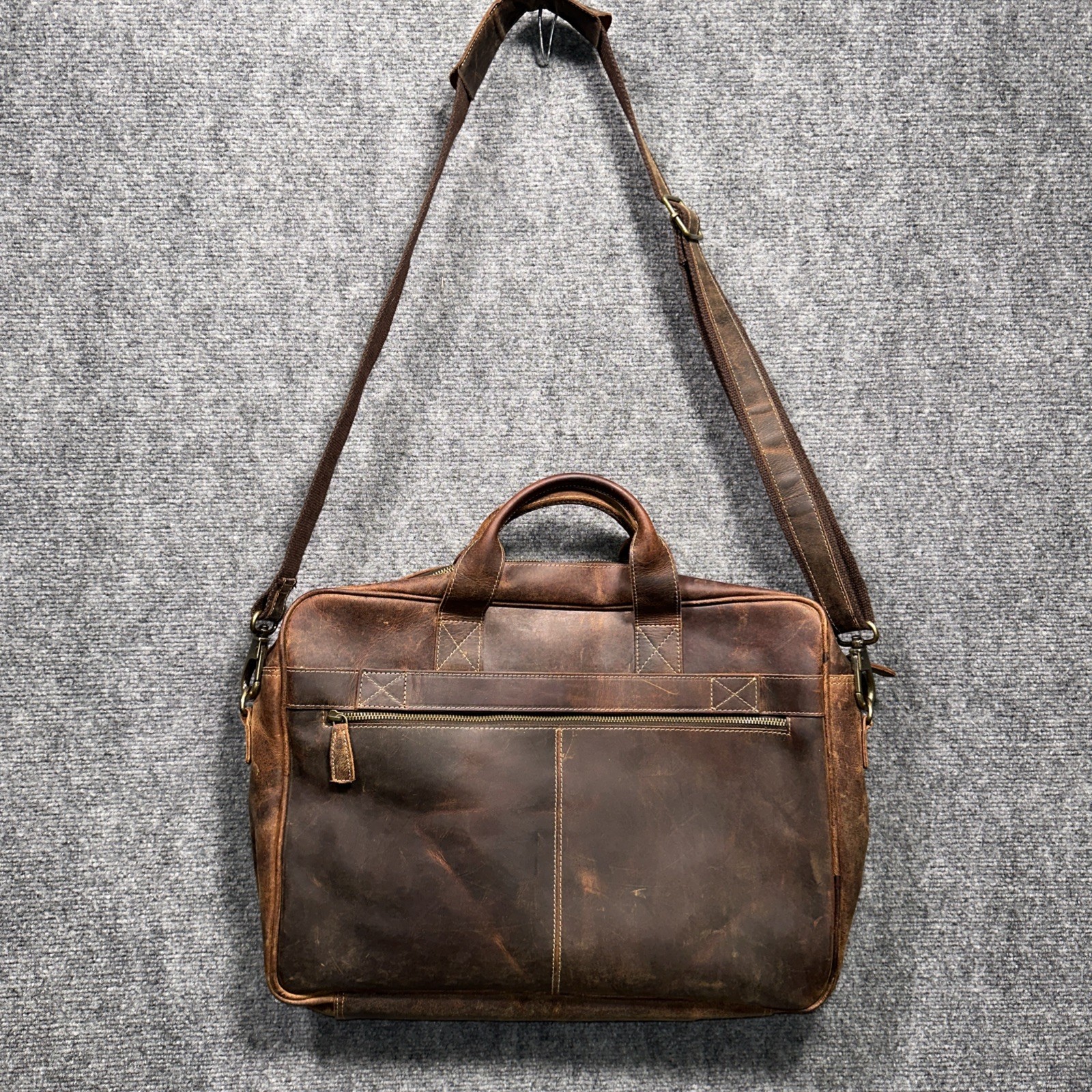 KomalC Full Grain Leather Messenger Laptop Bag 18” Brown Distressed Briefcase