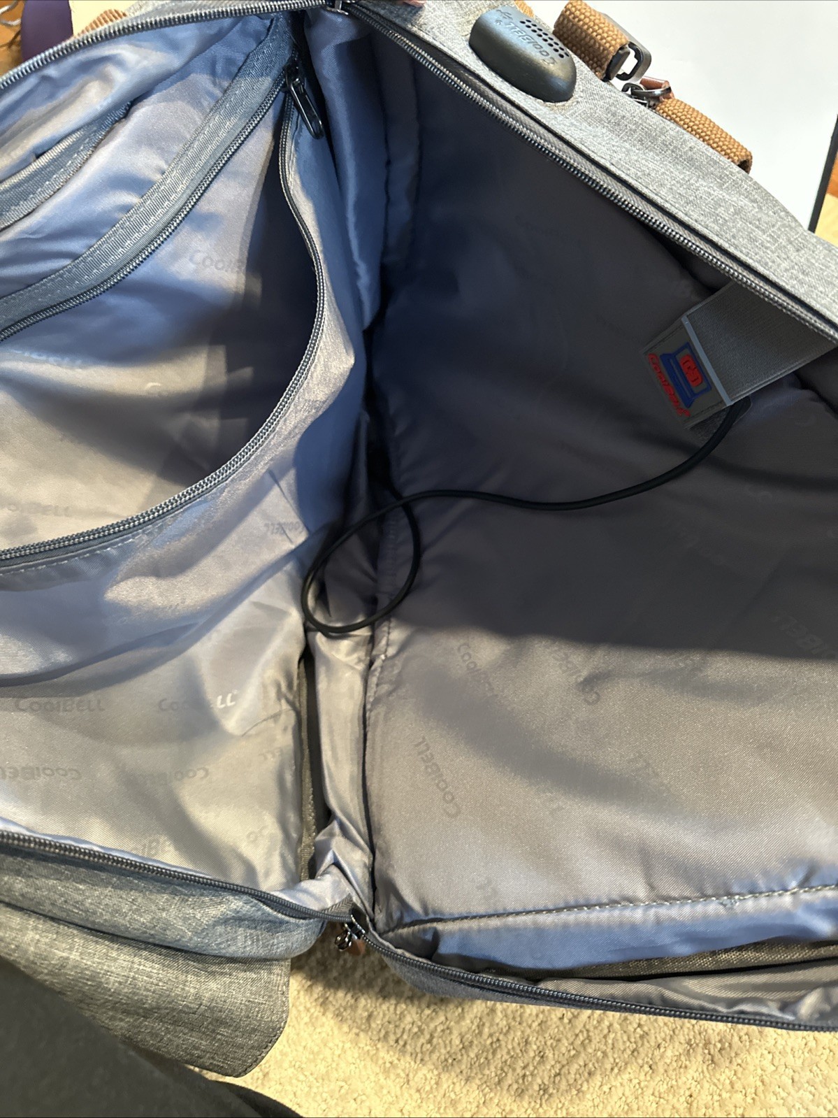 Men’s Dark Grey Coolbell Backpack, Travel bag Multiple Pockets And Zippers 3way