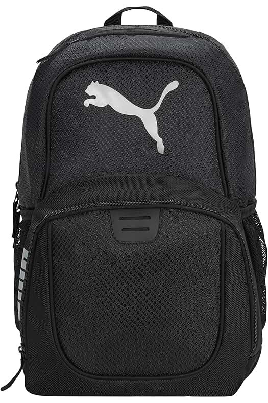 PUMA Unisex Black Backpack White Logo Zip Closure Pockets Top Handle Straps