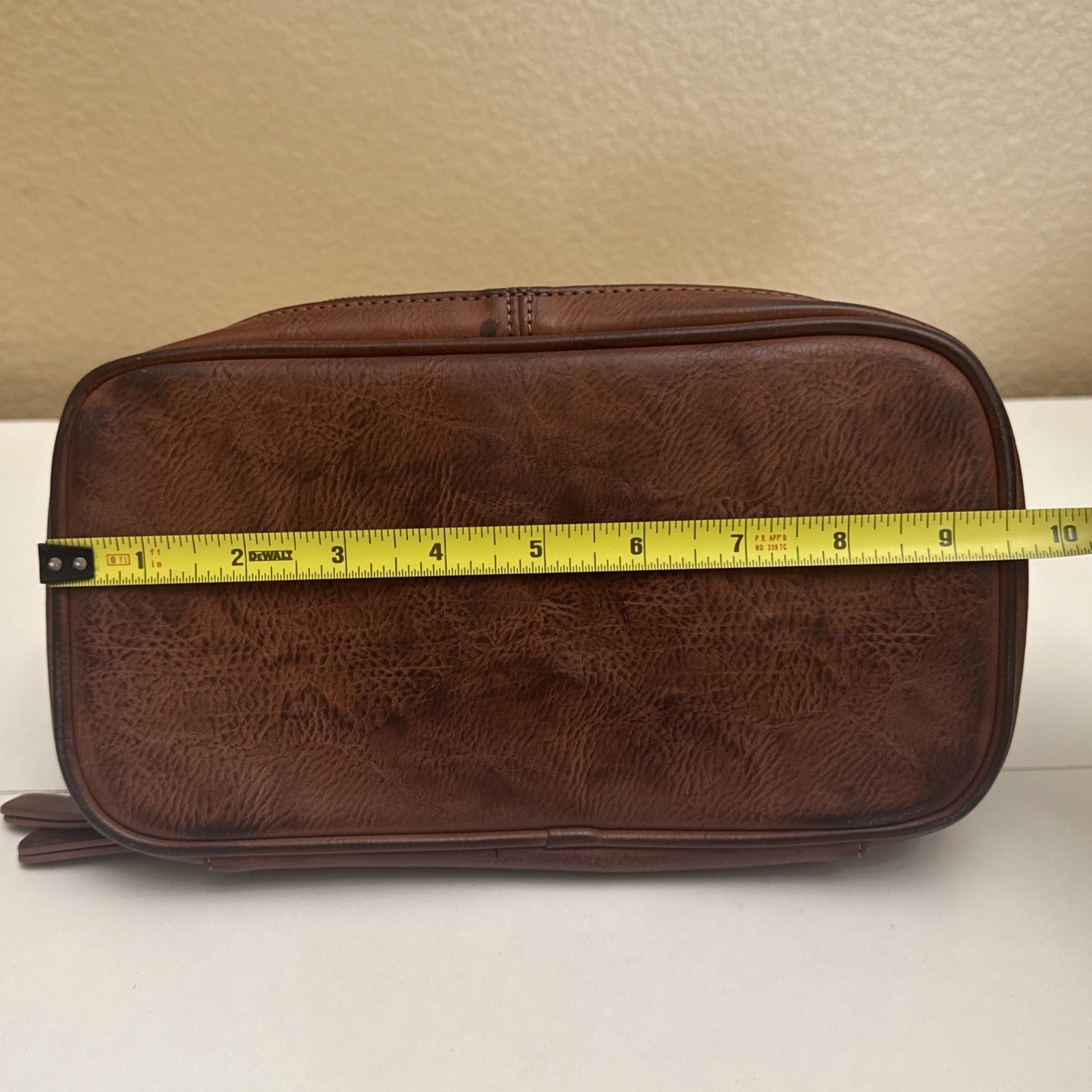 Buxton Brown Expedition Leather Toiletry Shave Bag Zippered 2 Compartment