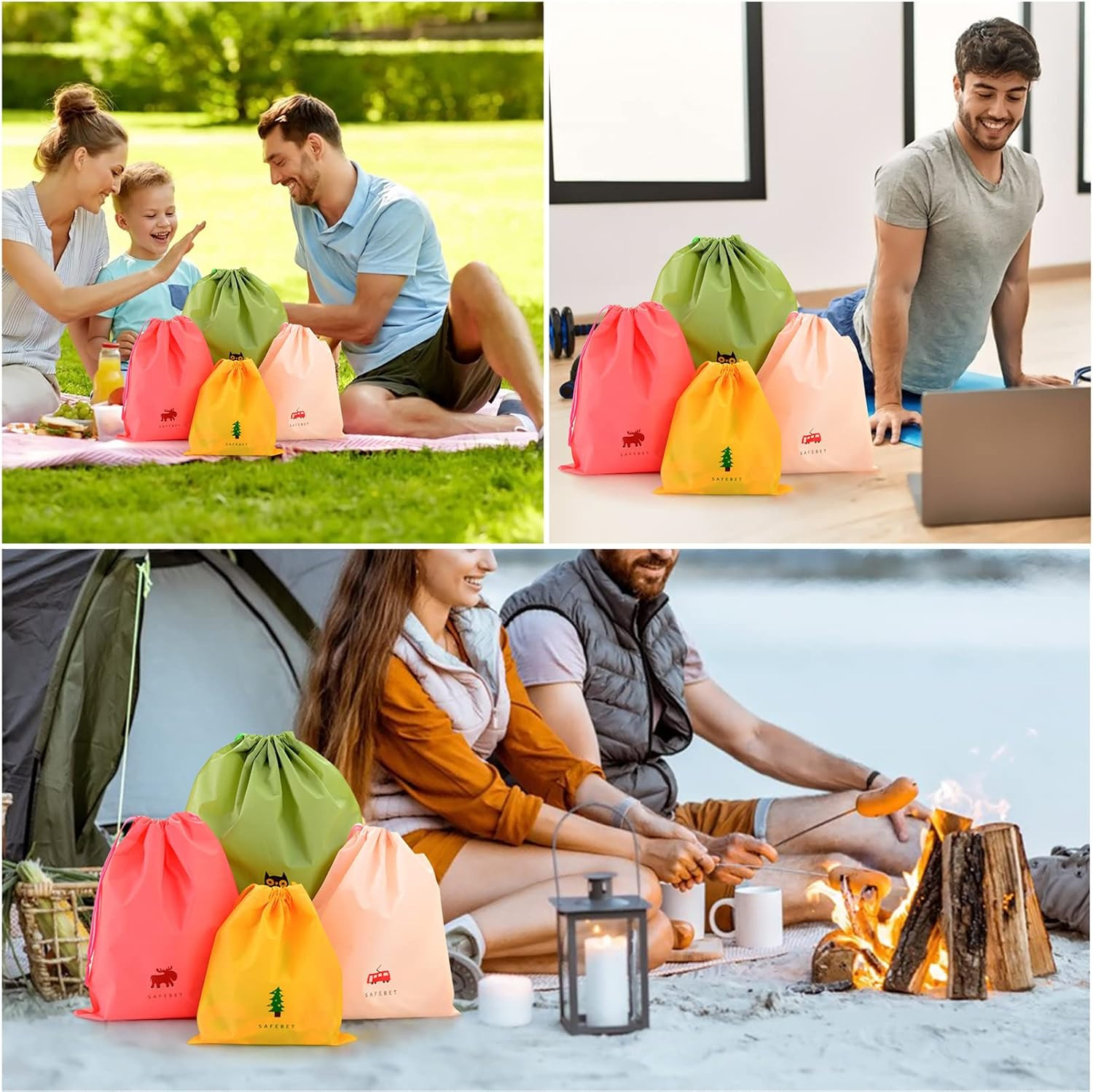 6 PCS Waterproof Drawstring Bag, 3 Sizes Storage Bag for Swimming, Gym, Pool and