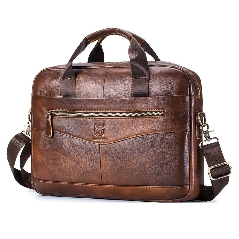 BULLCAPTAIN Genuine Leather Briefcase Laptop Bag Brown